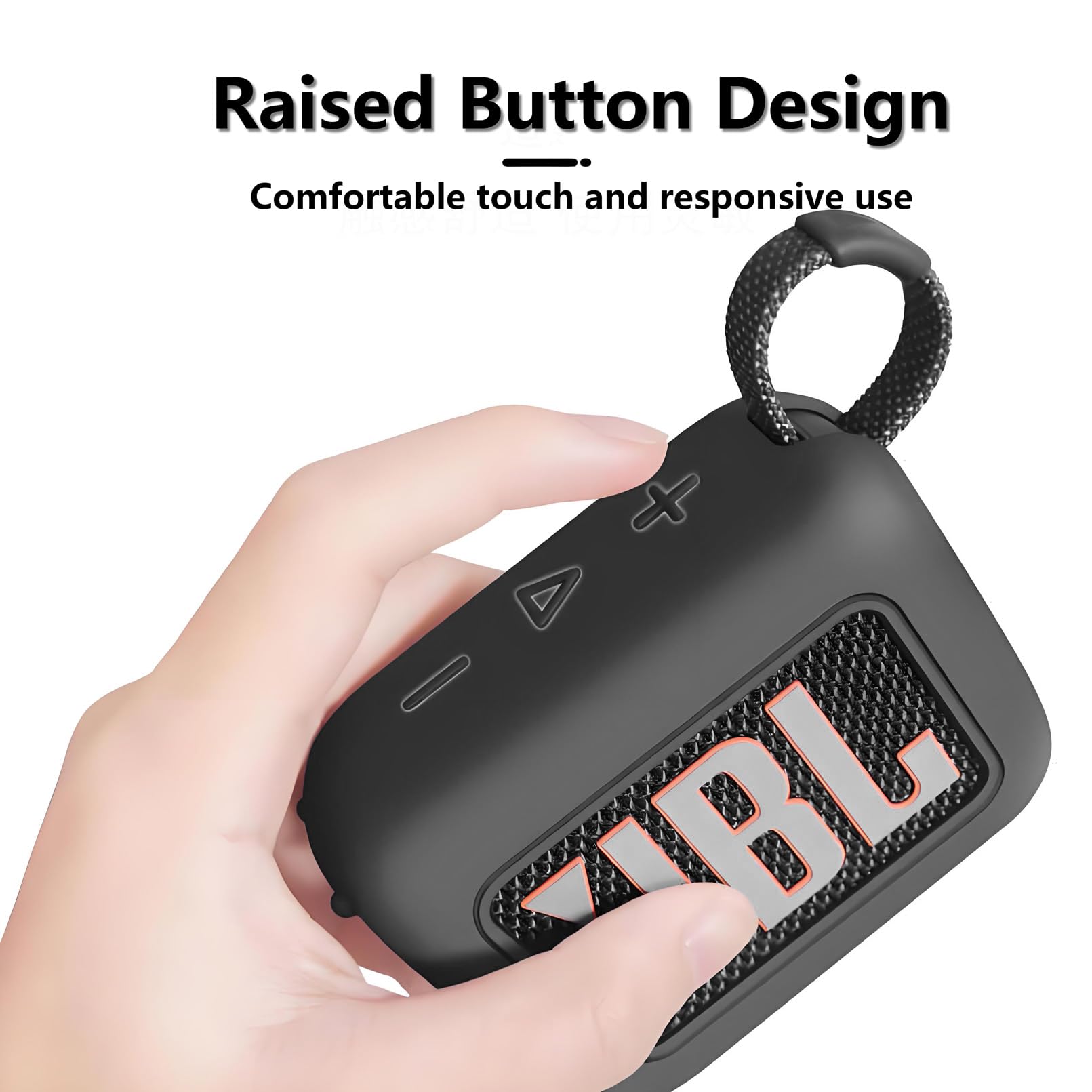 easyBee Etui do JBL Go 4 przenośne z karabińczykiem, płynny silikon, odporne na uderzenia, etui ochronne, głośnik, torba do przenoszenia, kolor czarny