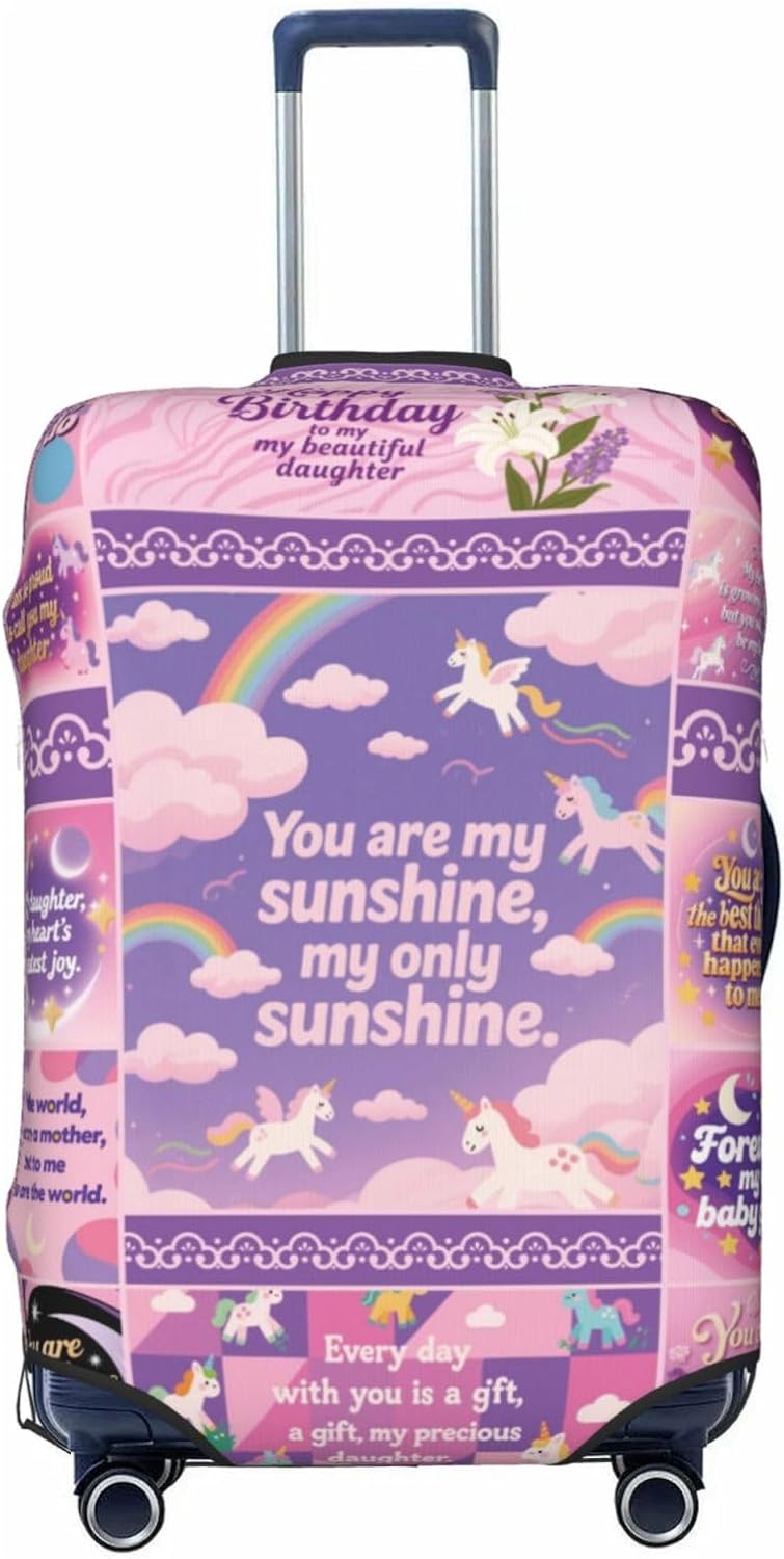 Unicorn Luggage Cover & Suitcase Protector For Girls, Elastic Stretch, Pink Rainbow Castle, Carry-On 20-Inch & 22/24/26/28/30-Inch, Washable, Zipper Bottom, Handle Openings, Gift For Daughter Black1 X-Large - Image 1 of 8