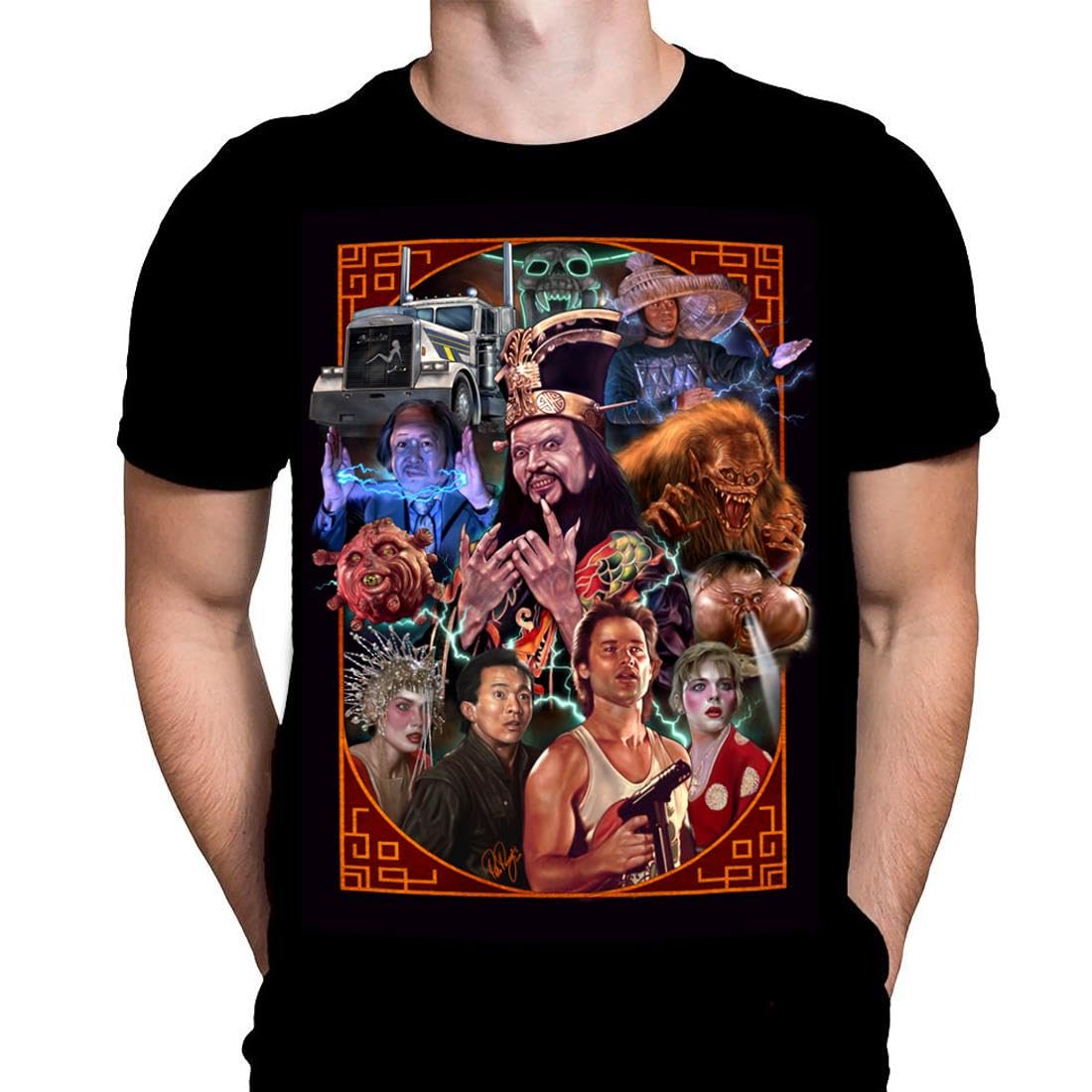 Big Trouble Little China Mens T-Shirt Gothic Horror Print, Black Cotton T-Shirt, Movie Poster Tee by Peter Panayis