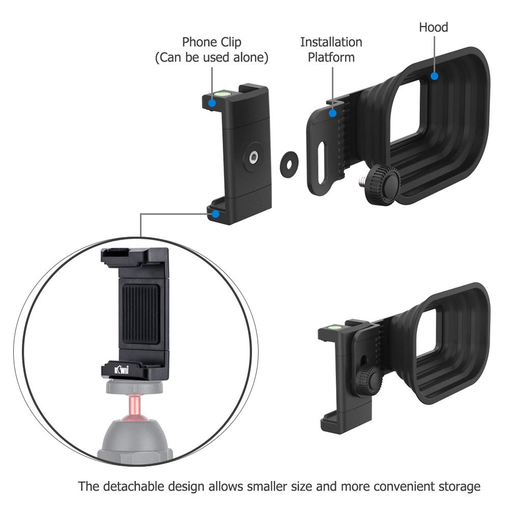 KIWIFOTOS Pare-Soleil Universel Anti-Reflet pour Appareil Photo avec Clip Amovible pour Téléphone Intelligent iPhone Android, Élimine Les Reflets et Les Reflets de la Fenêtre