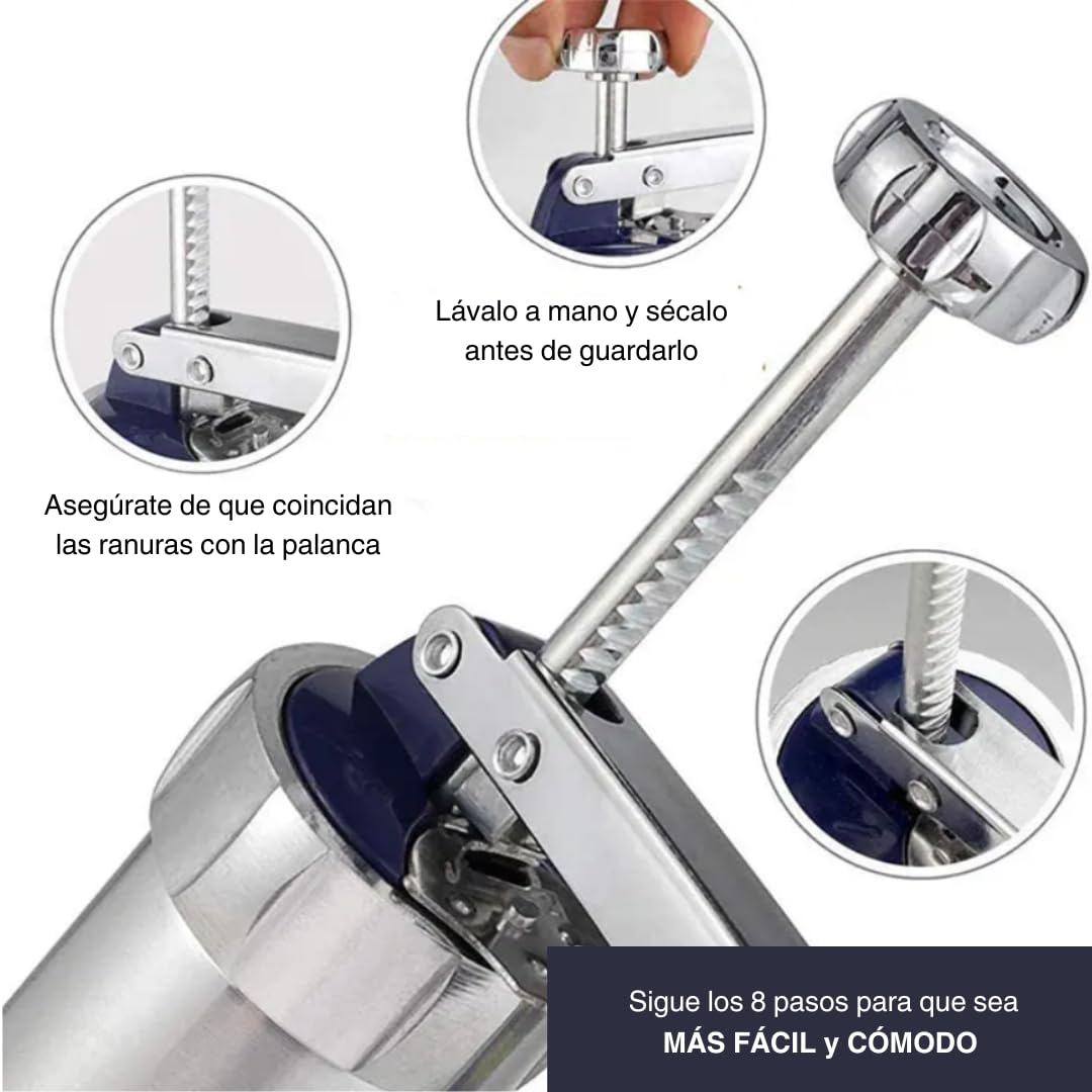 Churrera para Churros y Porras - Maquina de Hacer Churros, Maquina para Hacer Churros Casera, Churrera Manual, Maquina Pastas y Galletas, Manga Pastelera, 19 Discos, Aluminio, 16 x 22 x 6cm
