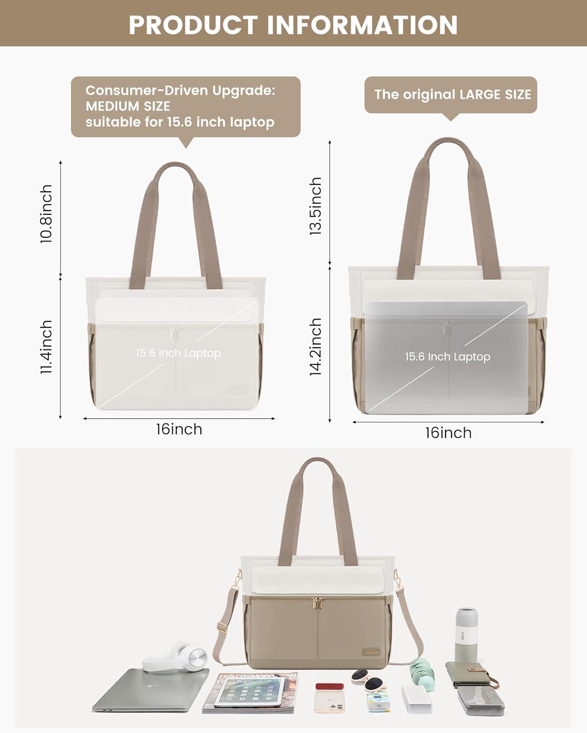 LOVEVOOK Upgrade Version Work Bags for Women 15.6 Inch Laptop Bag Large Capacity Mutiple Pockets Teacher Bag Water Resistant Canvas Tote Bag Purse for Office Travel College Nurse Teacher, Khaki Beige - Image 3