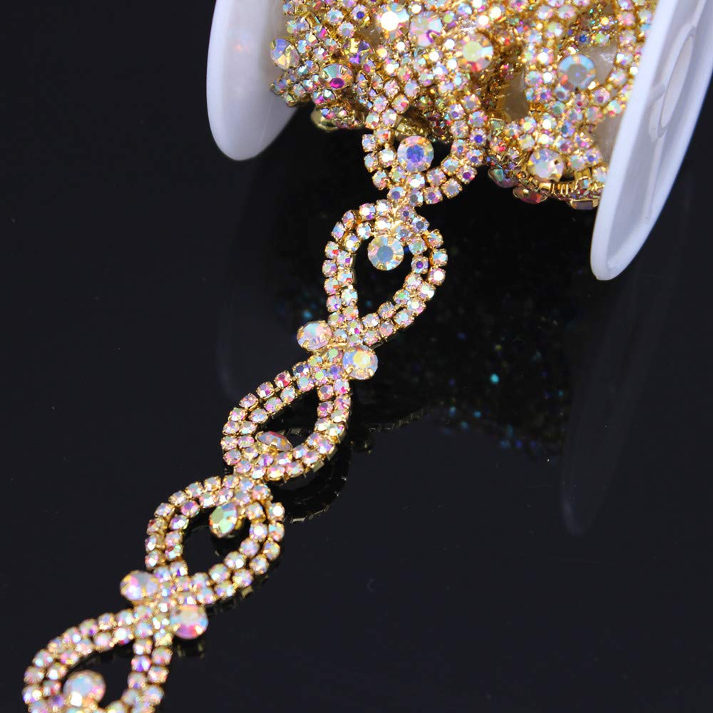Phicmanlo Rhinestone Chain Trim – 1 Yard AB Crystal Trim For Wedding, Crafts, Clothing