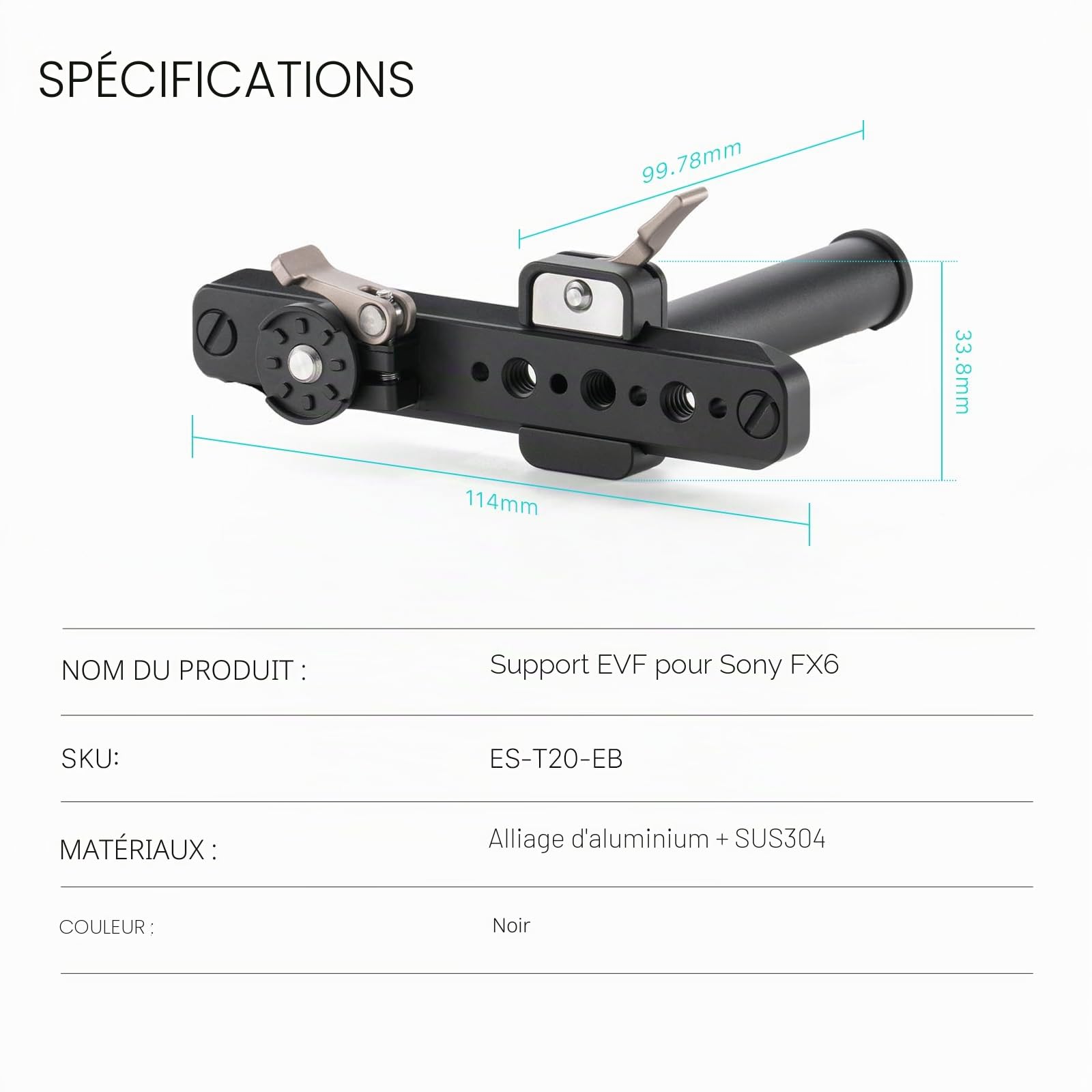 Tilta Support EVF Compatible avec l'écran LCD et l'oculaire du viseur Sony FX6, avec Rail NATO ES-T20-EB