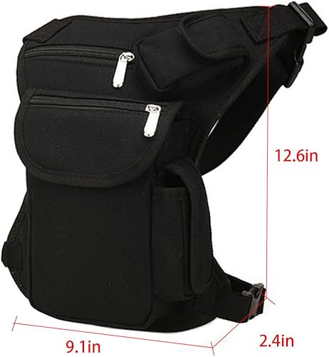 Miniatura 7 de Riñonera de lona, riñonera multiusos para carreras, táctica, de pierna caída, para motocicleta, ciclismo al aire libre, bolsa de muslo, Negro -,