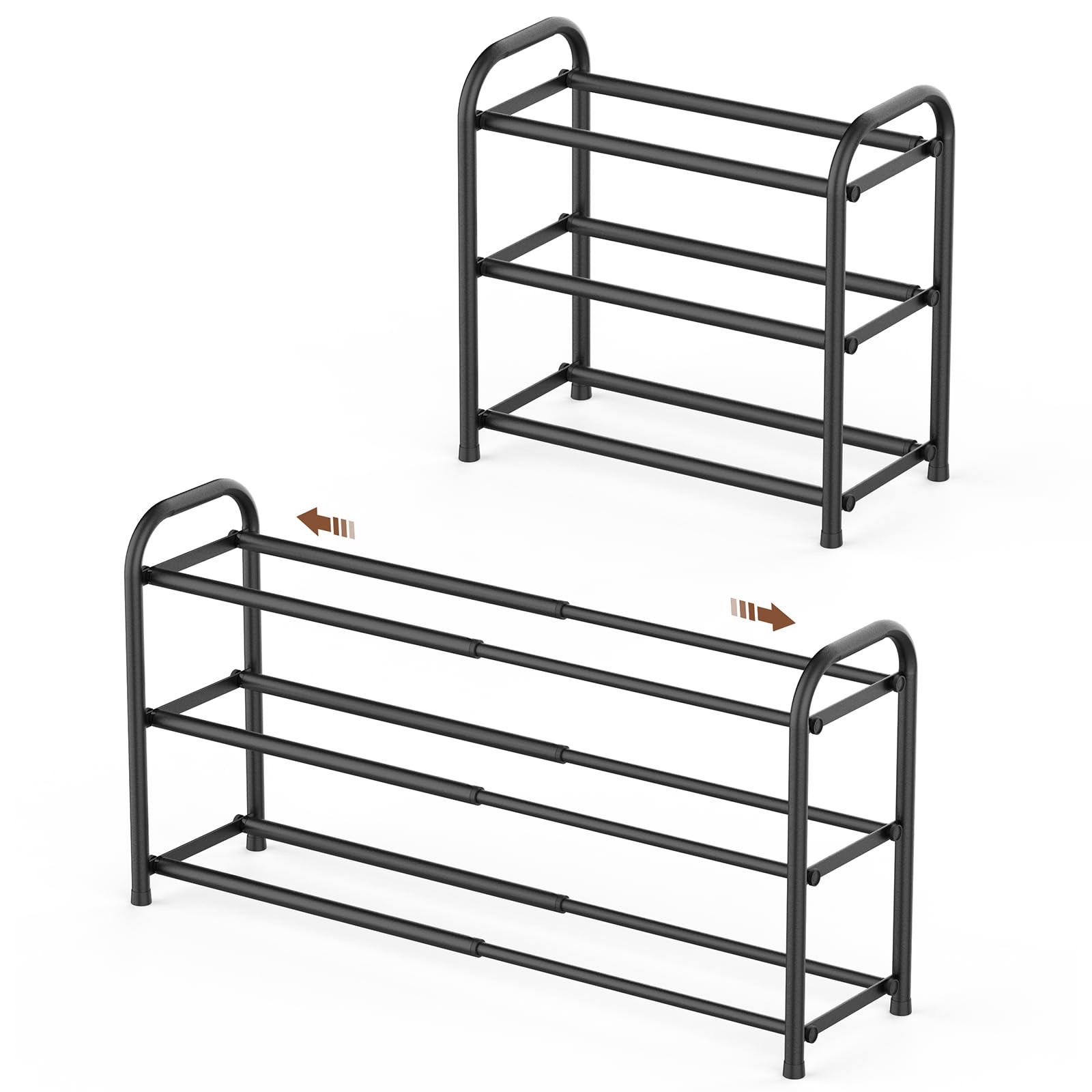 Photo 1 of Gonfoam Expandable 3-Tier Shoe Rack for Closet and Entryway, Black