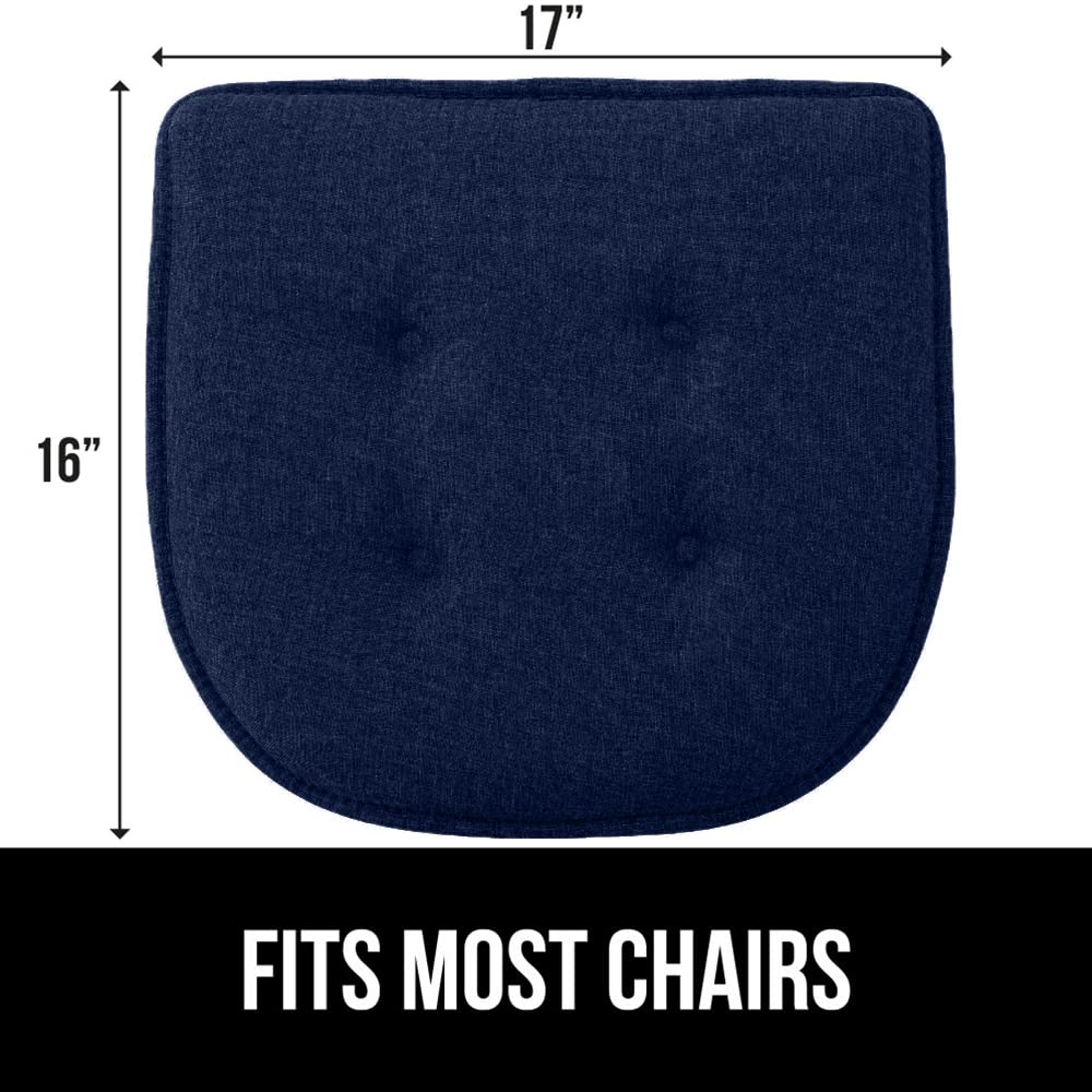 Gorilla Grip Tufted Memory Foam Chair Cushions, Set of 4, Comfortable Seat Cover Cushion, Thick Durable and Washable Slip Resistant Pads for Dining Room Chairs, Office Desk, Kitchen Table, 16x17 Navy