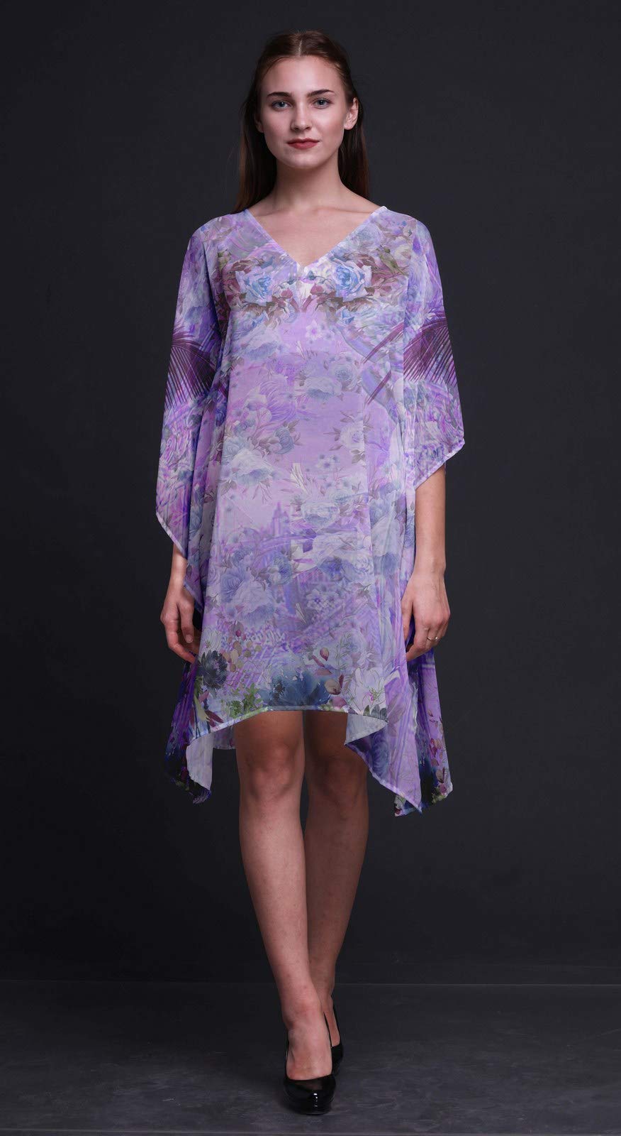 Verde Floreale mughal Short Caftan Midi Dress Beach Swimwear Cover up Womens Kaftan