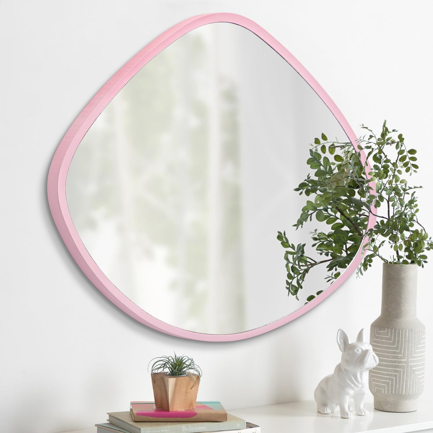 AOAOPQ Irregular Wall Mirror - Framed Asymmetrical Decorative Mirror for Living Room, Bedroom, Bathroom & Entryway - Pink