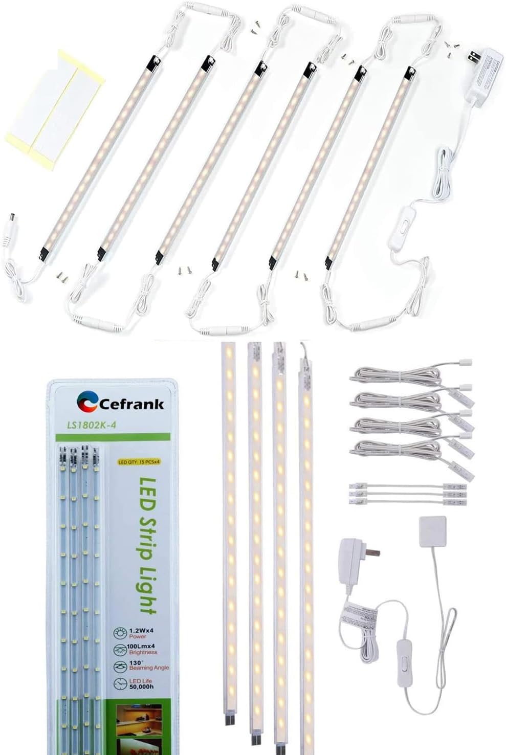 Cefrank Warm White (4) 16inch Linkable Slim Light Strip Kit and (6) 12'' Linkable Light Bars