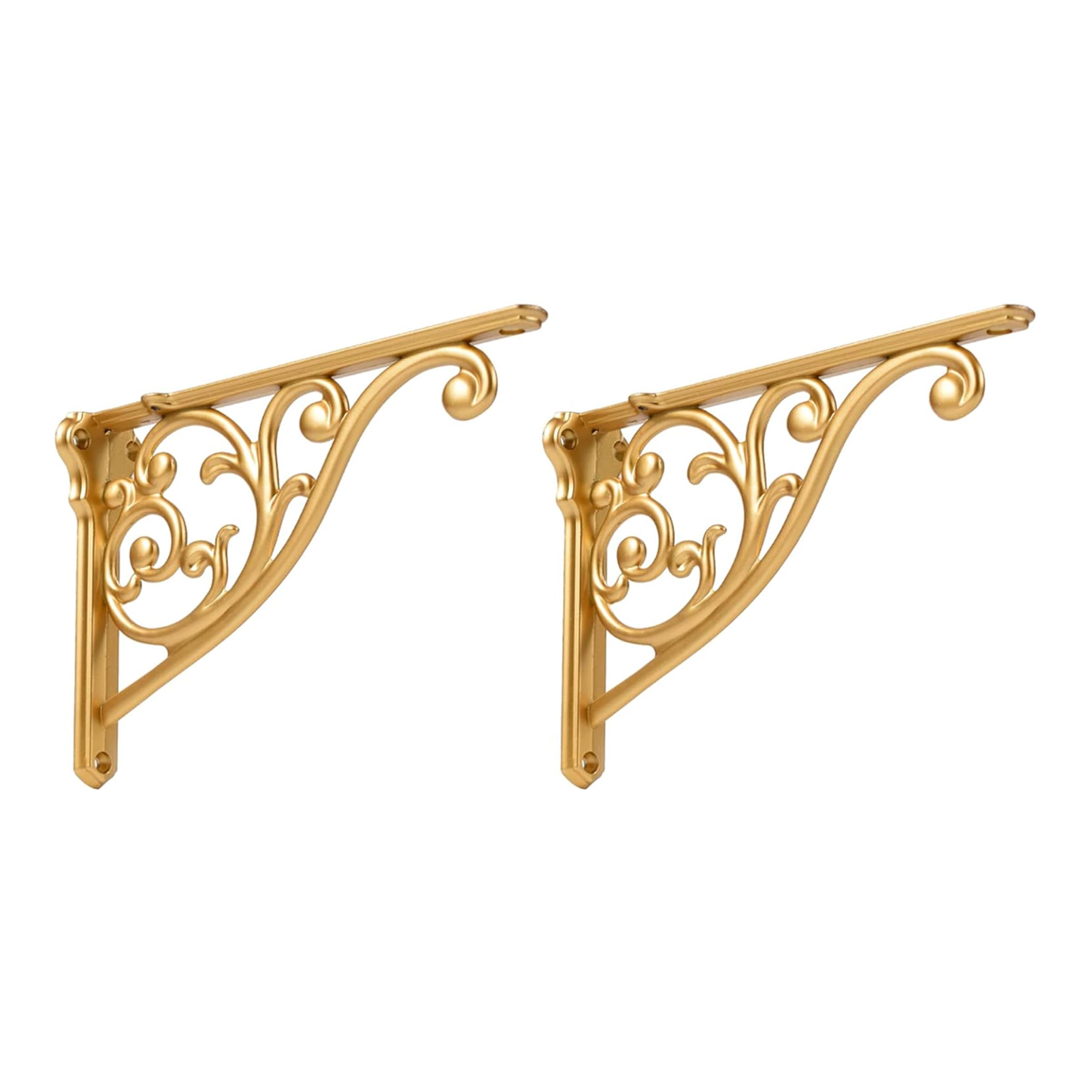 Khtumeware Gold Shelf Bracket 10 Inch, Decorative Brackets for Shelving, Heavy Duty Vintage Ornate Shelf Bracket, Hardware Included, 4 Pack,Antique Gold Finish, 9.84x7x1.73 inch — image 1