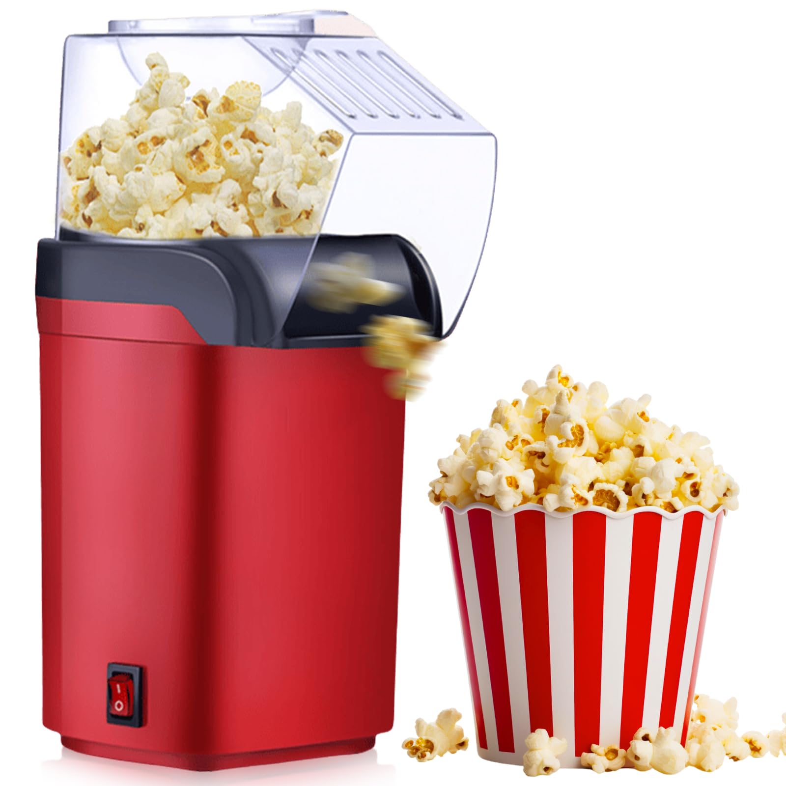 BAIFULAI Macchina per popcorn da 1200 W, mini macchina per popcorn ad aria calda, sana, senza olio, grasso, 2 minuti, funzionamento one-touch, per casa, film, Natale, feste, serata di calcio