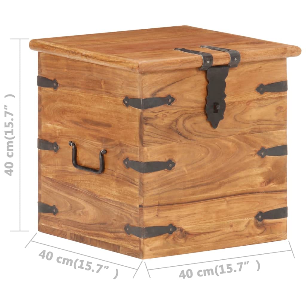 Baúl de madera maciza de acacia, 40 x 40 x 40 cm