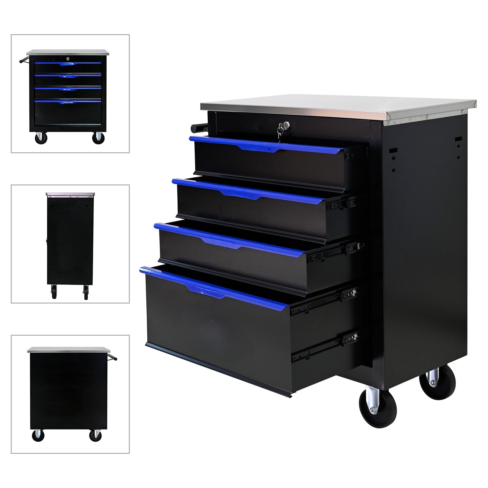 MegaChoice Rolling Tool Chest, 4 Drawer Rolling Tool Box with Wheels & Locking System, Multifunctional Tool Cart for Garage Workshop Warehouse