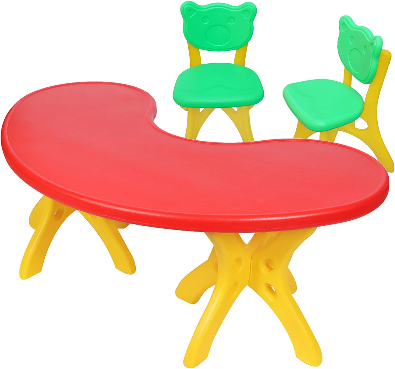 Her HomeeHomeKart Moon Table for Kids and 2 Foldable Bear Chairs - Half Round Moon Shape Plastic Table with 54 inch Length - Perfect for Indoor and Outdoor - Multicolour