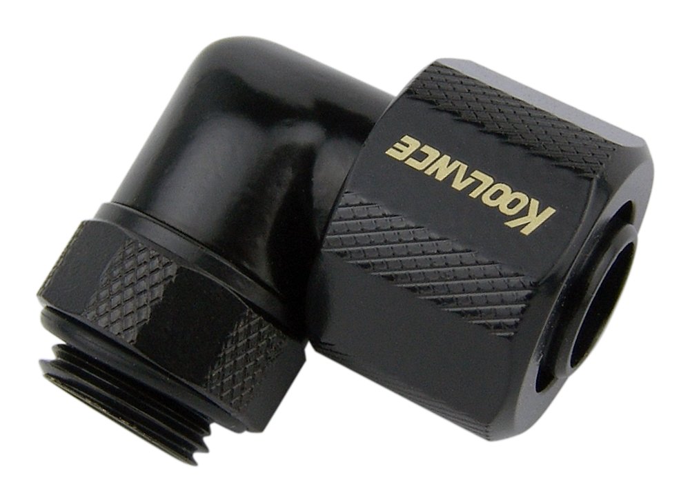 Koolance FIT-L10X13-BK Rotary Elbow Compression Fitting for 10mm x 13mm (3/8in x 1/2in) *Black*, G 1/4 BSPP