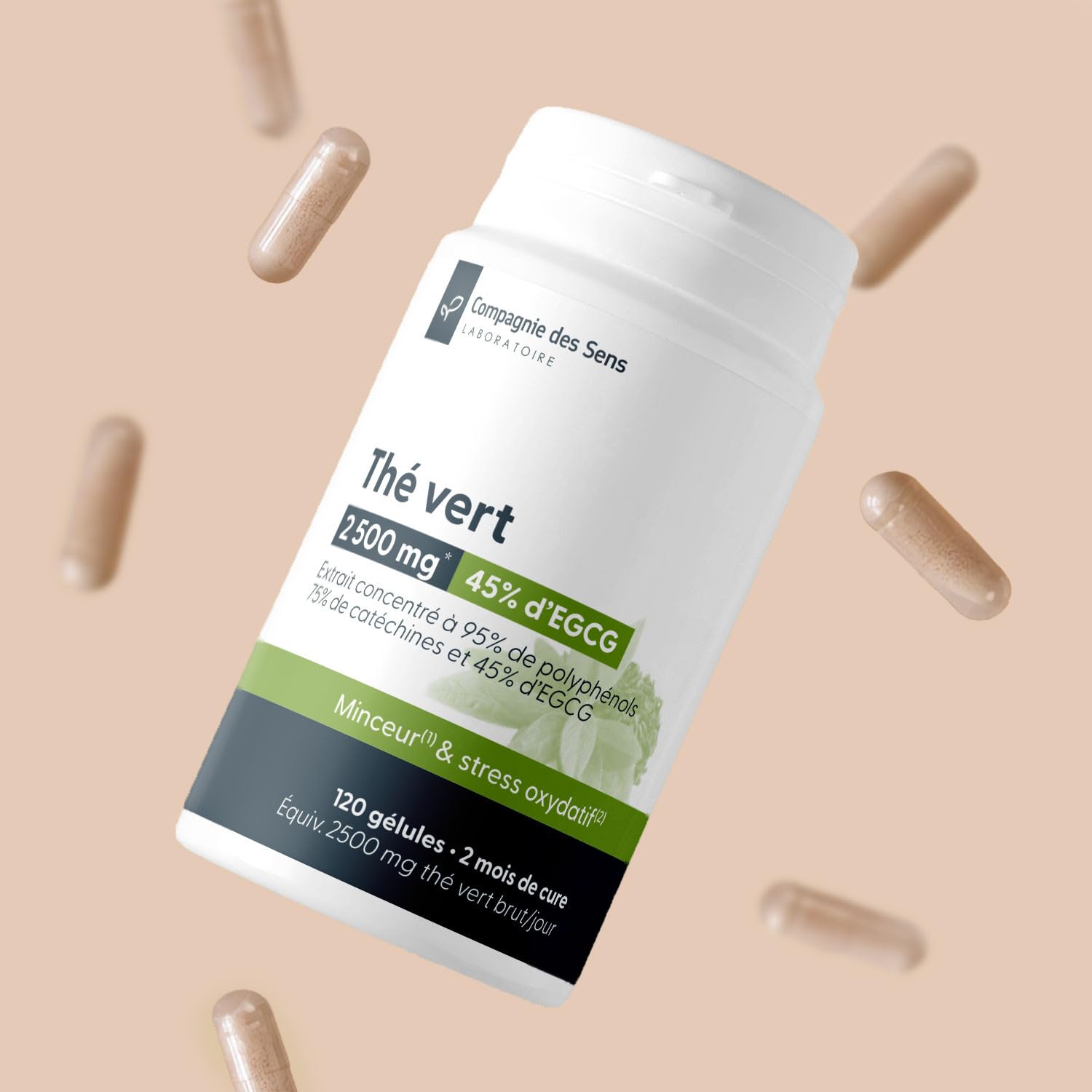 La Compagnie des Sens - Thé Vert Concentré 500 mg/jour - Triple Titrage 95% Polyphénols, 45% EGCG - 360 gélules végétales (6 mois) - Fabriqué en France
