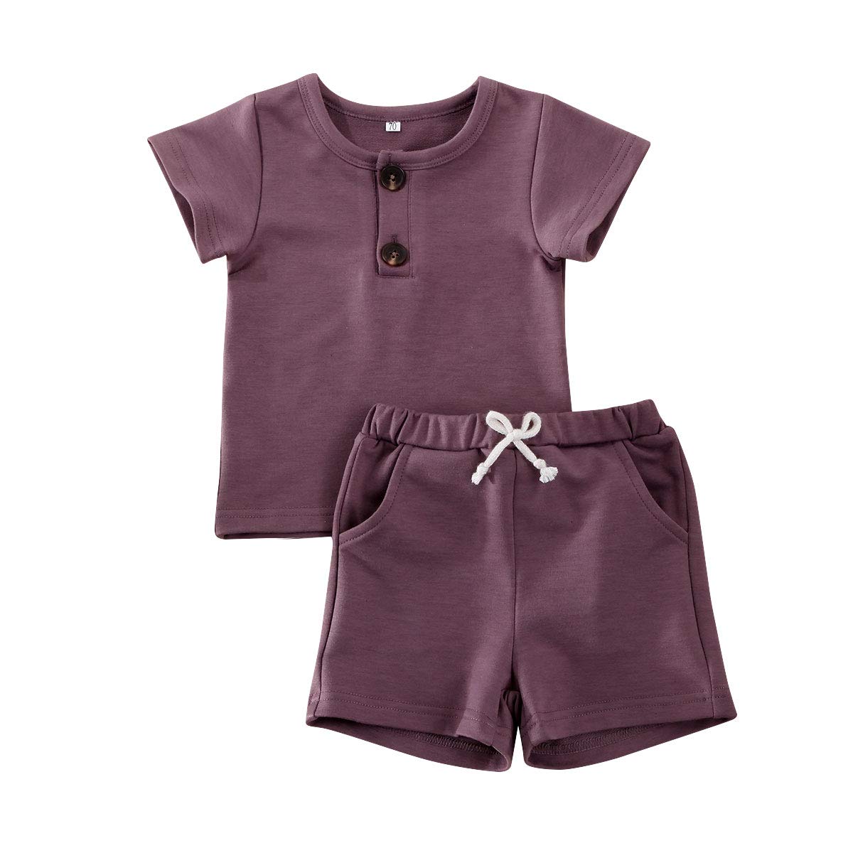 Baby Boys Girls Summer Shorts Outfit Short Sleeve Button Cotton T-Shirt and Shorts Set Clothes (Purple, 3-6 Months)
