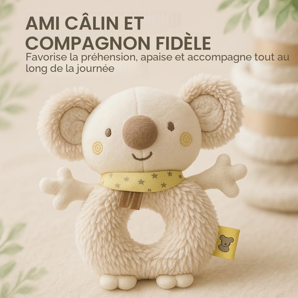 Gâteau à couches koala Greifling Boho Vintage fait à la main Cadeau de naissance pince thé bio bébé