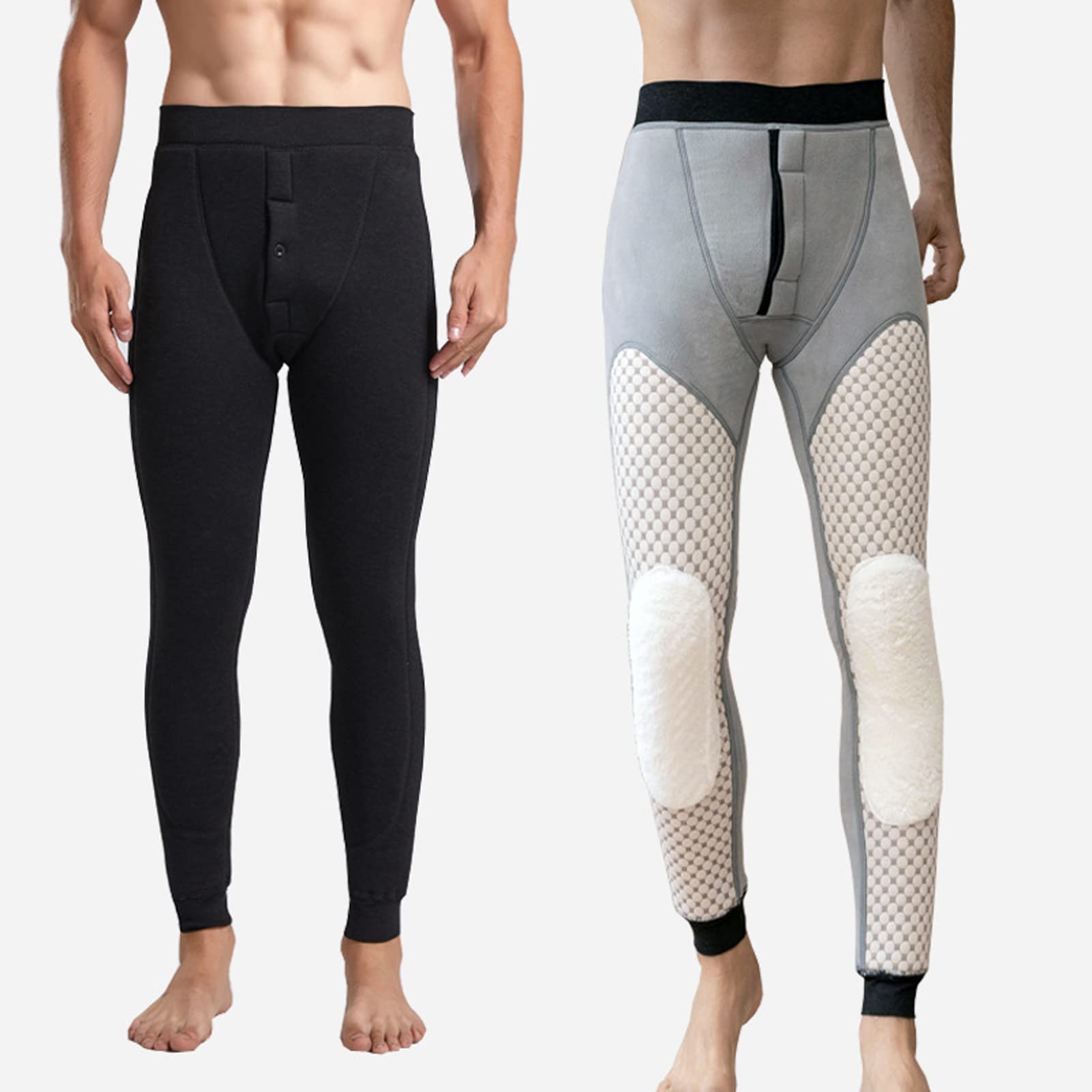Męskie polarowe kalesony termiczne z wysokim stanem - ciężkie zimowe legginsy z ciepłą podszewką, spodnie dresowe warstwa bazowa joggery, czarne, rozmiar 3XL