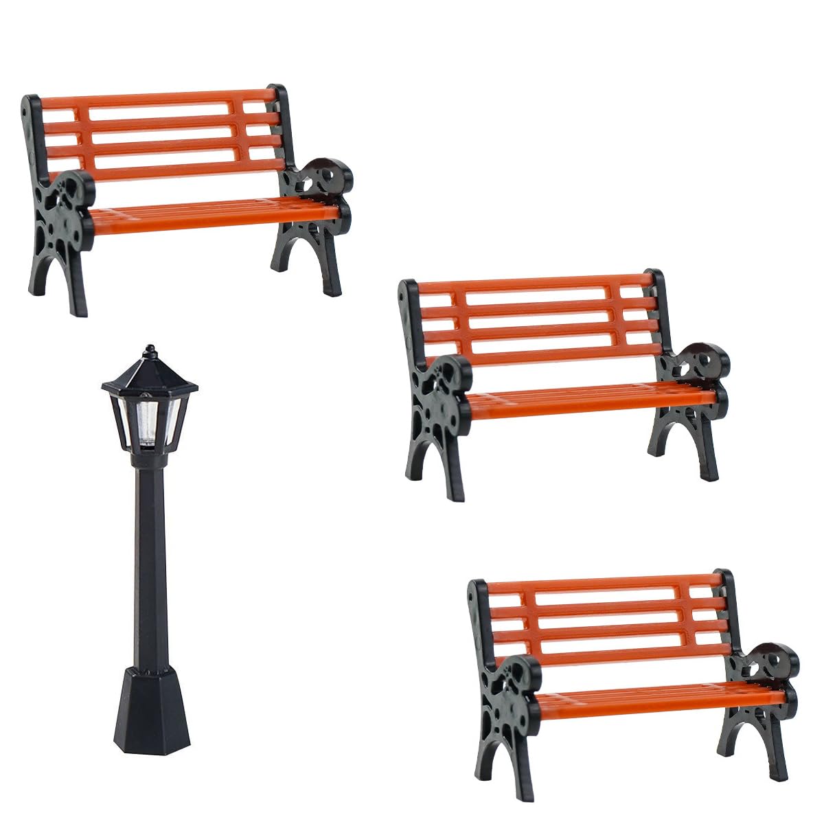 4 Pcs Dollhouse Mini Christmas Village Benches 1:25 Scale, Miniature Park Benches, Diorama Landscape Decorations, Accessories for Train Station Platform and Architectural Models