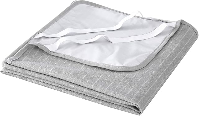 Amazon Brand Umi European Double (140x190/200cm) Grey Stripe Waterproof Mattress Protector Cotton Terry Mattress Cover, Fitted 30CM Sheet Bed with 4 Elastic Corner Straps Bed Mattress Topper Cover