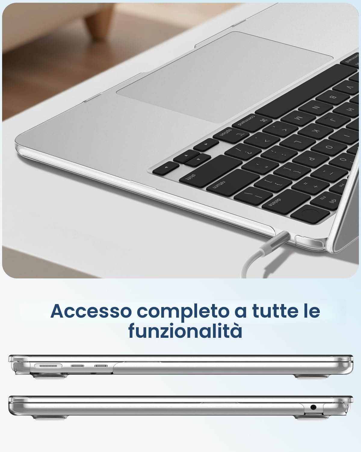 FINTIE Custodia Compatibile con MacBook Air 13.6 Pollici M5/M4/M3/M2 (2026/2025/2024/2022, A3449/A3240/A3113/A2681) - Cover Rigid Protettivo Guscio Rigido Case, Trasparente Cristallo