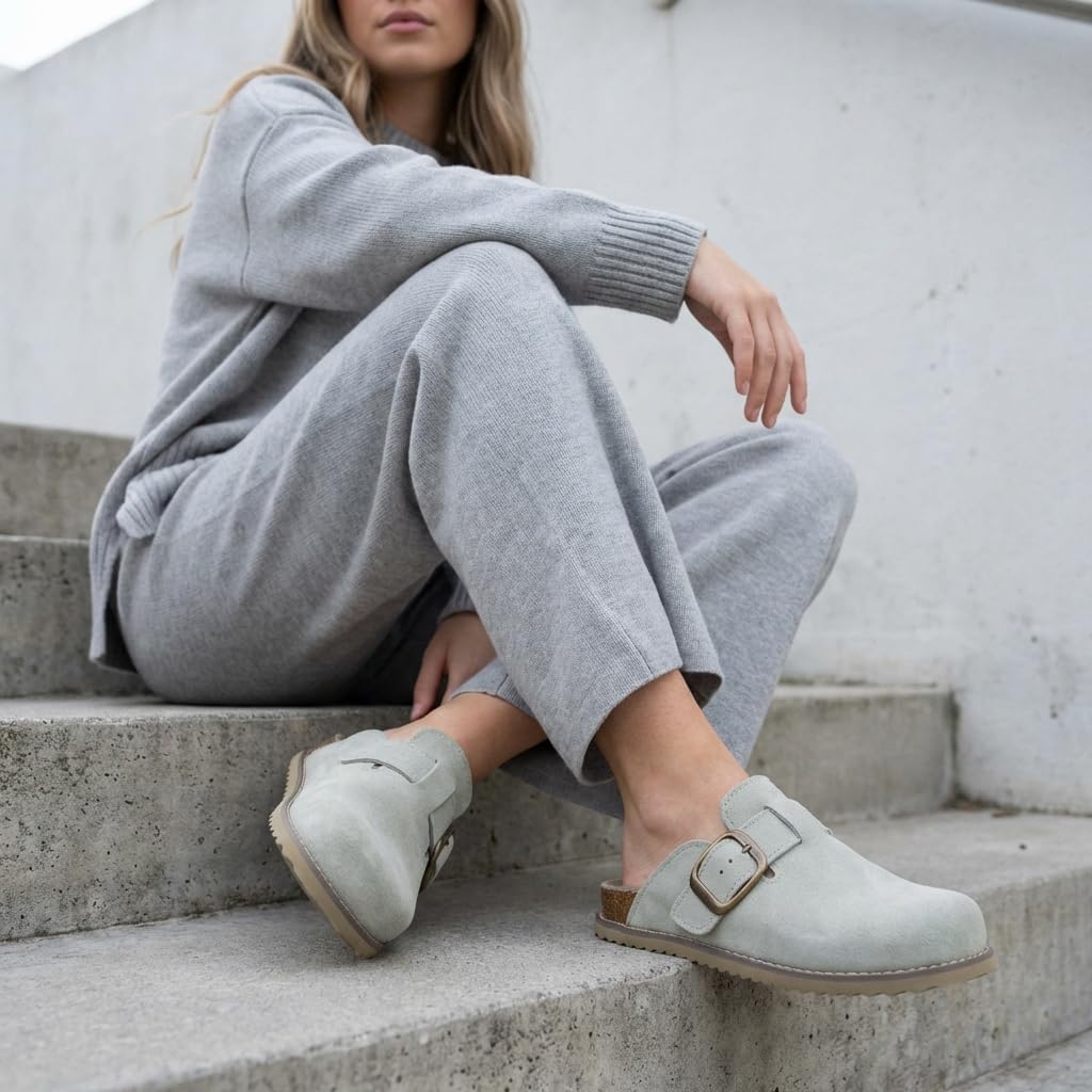 CUSHIONAIRE Women's Blain Genuine Suede Slip-On Clogs with + Memory Foam & Chic Buckle Mule - Comfortable, Non-Slip, Wide Widths Available - Image 6
