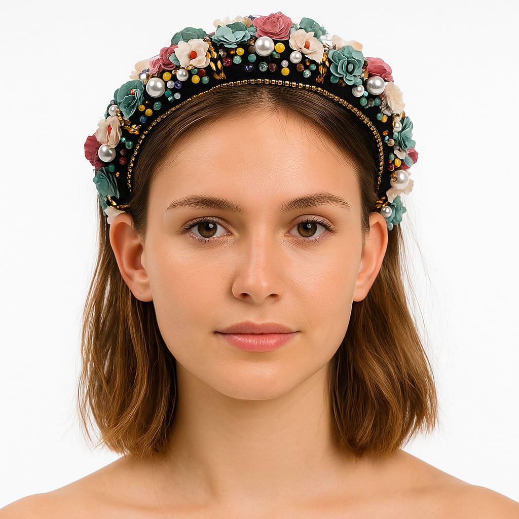 Luxury Flower Simulated Pearl Headband for Women Hair Accessories Chunky Crystal Bead Stone Banquet Hairband Hair Band (colorful) - Image 3
