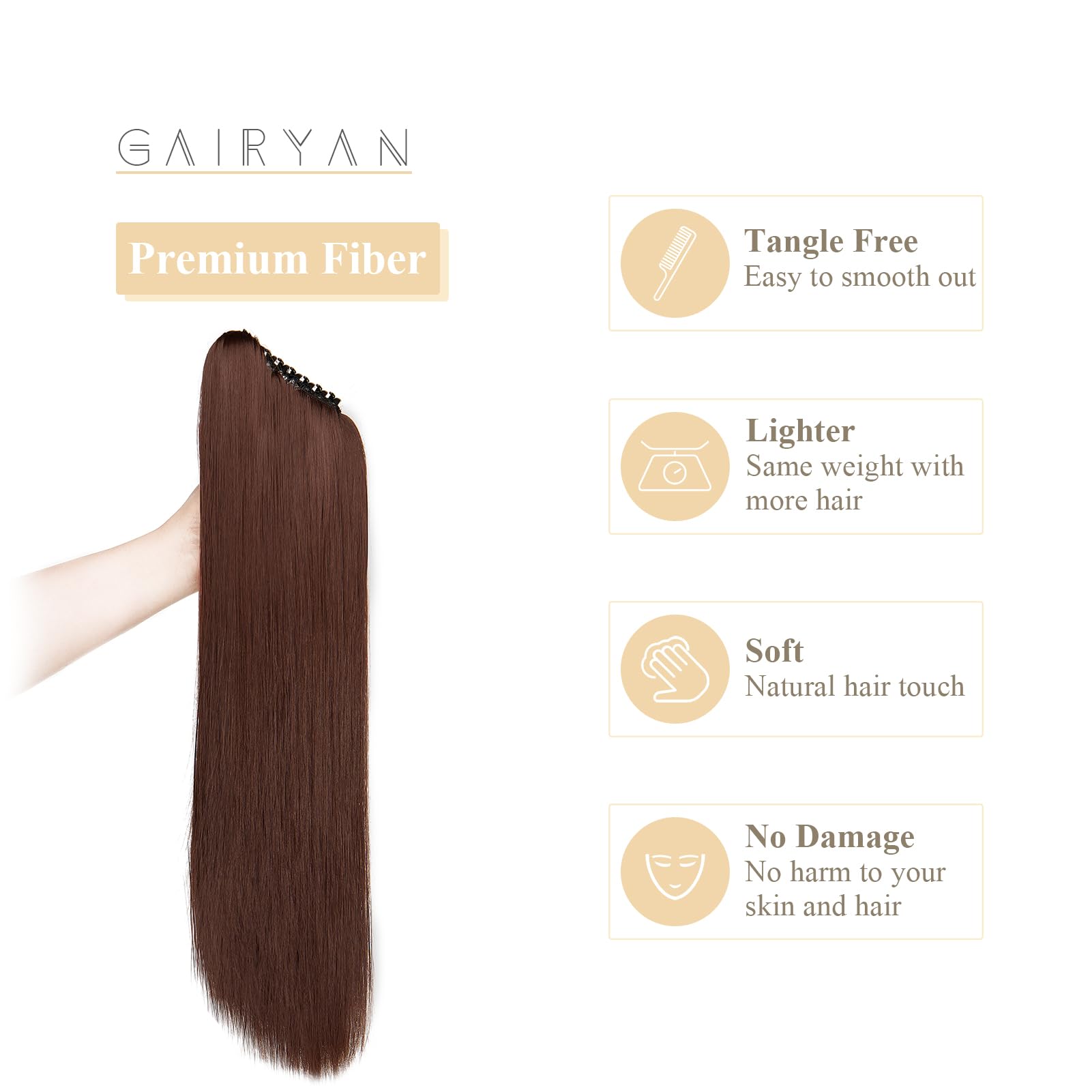 Gairyan 24 inch Ponytail Extension Long Straight Pony Tails Claw on Ponytail Synthetic Hairpieces for Women Soft Natural Look (Dark Auburn) - Image 3