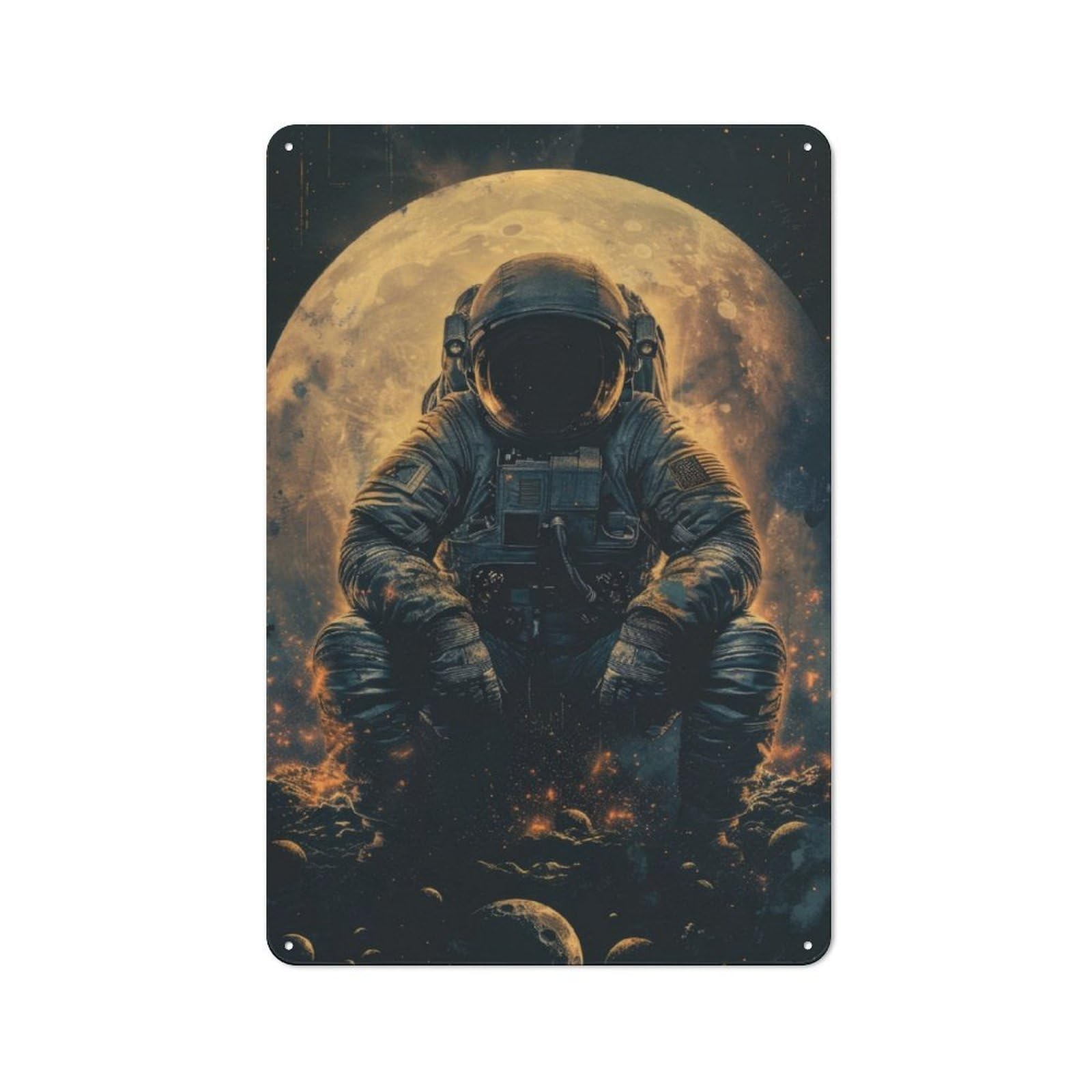 Junmoney Astronaut On The Moon Retro Metal Wall Sign 30X20cm With For Garage Wall, A Decorative Metal Sign For Garages And Workshops