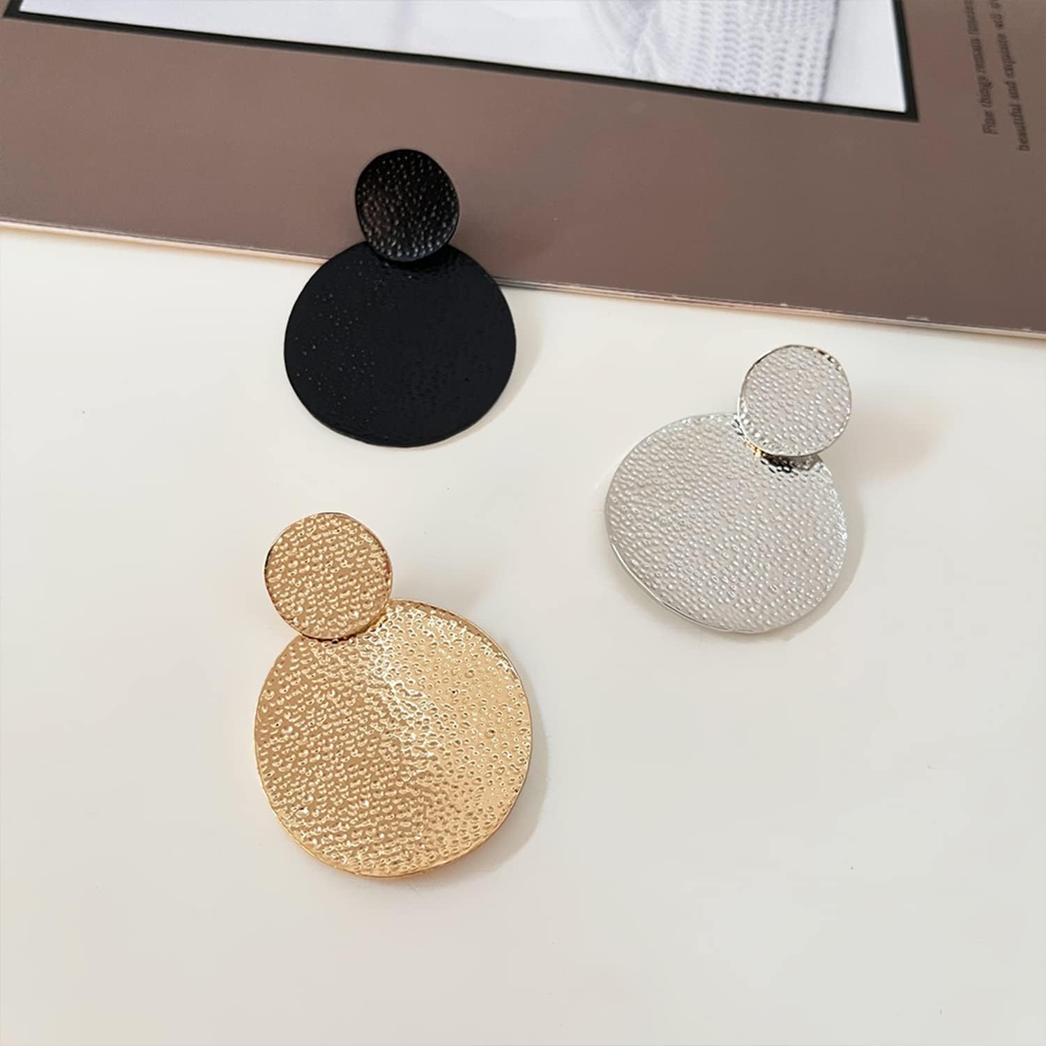 Bohemian Gold Silver Double Round Disc Dangle Drop Earrings Vintage Geometric Round Statement Earrings Minimalist Circle Earrings for Women Girls Jewelry Gift - Image 5