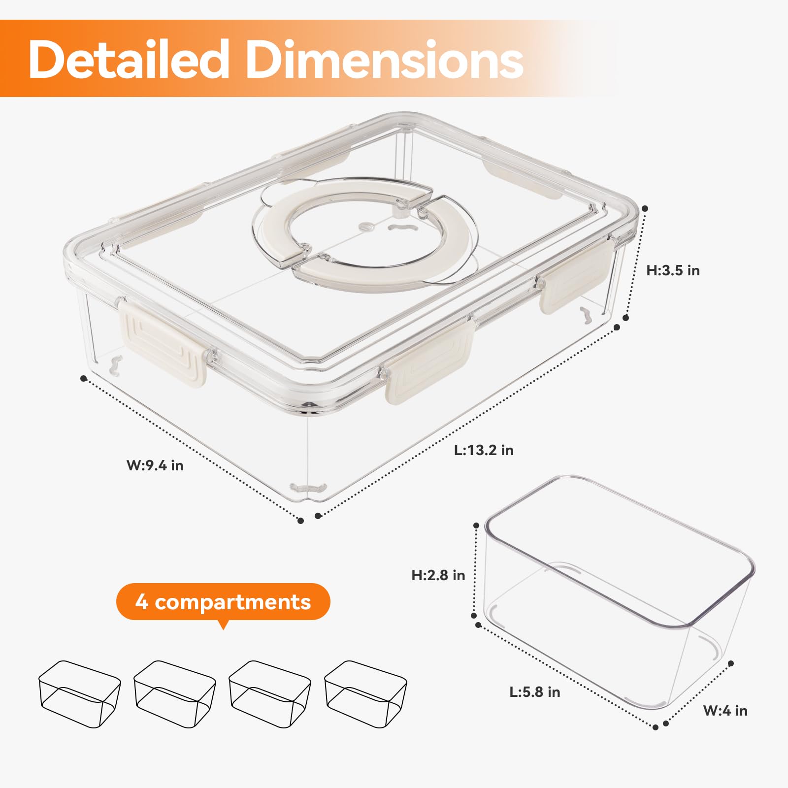 2 bandejas divididas para servir con tapa y asa, 4 compartimentos extraíbles, contenedor de charcutería, contenedor hermético para aperitivos, contenedor de almacenamiento de frutas sin BPA para