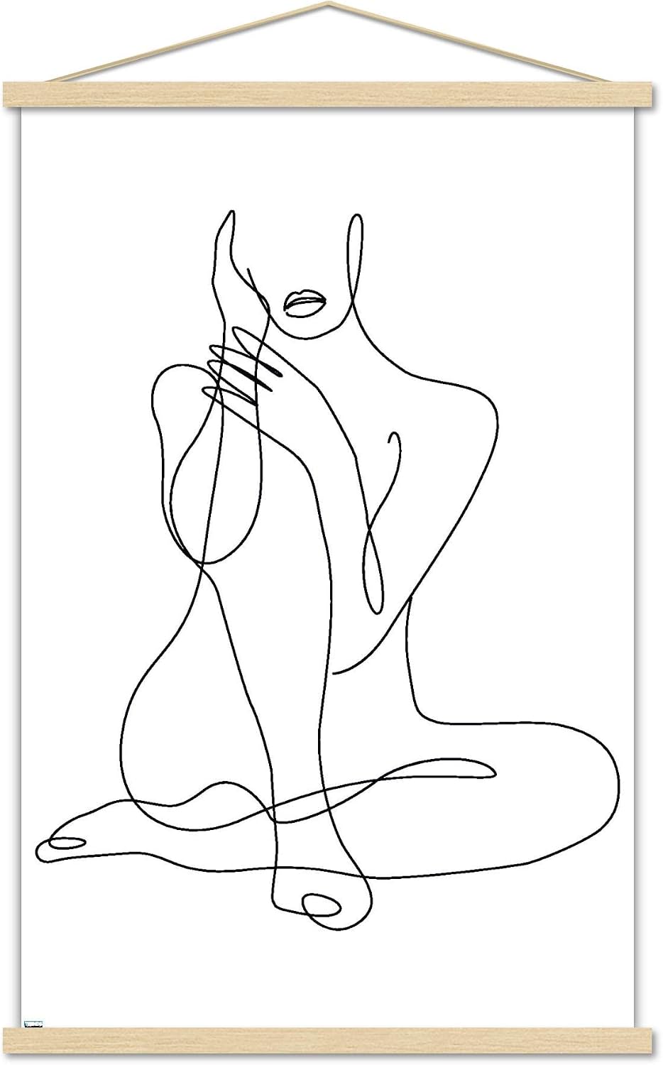 Trends International Woman - Continuous Line Drawing Wall Poster, 22.375" x 34", Premium Print and Beechwood Hanger Bundle