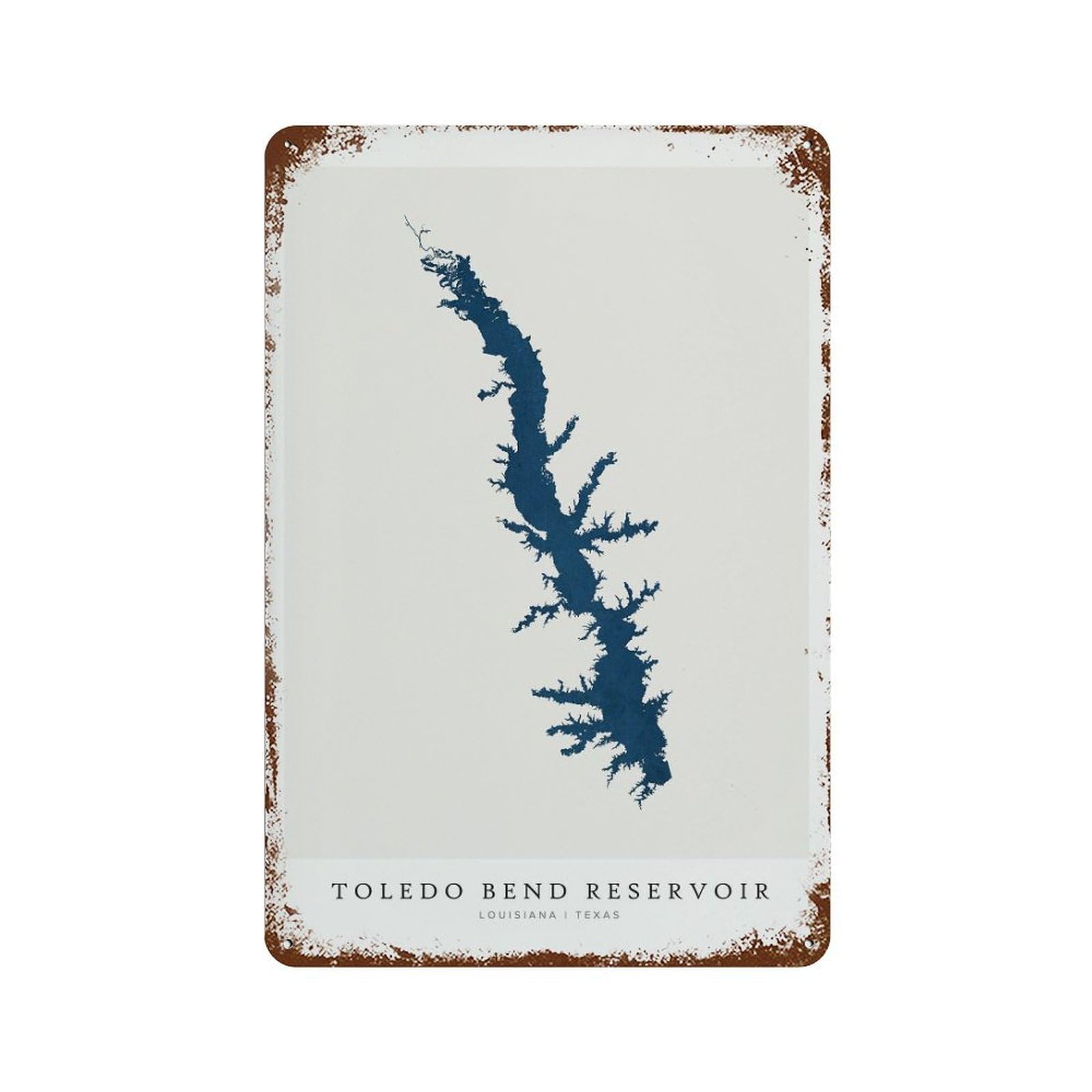 xiaoxiaoshen Toledo Bend Reservoir Lake Map Louisiana Texas Wall Decor Art Metal Tin Poster Modern Home Decor Art Home Bar Shop Decorations Vintage Sign 30x20cm