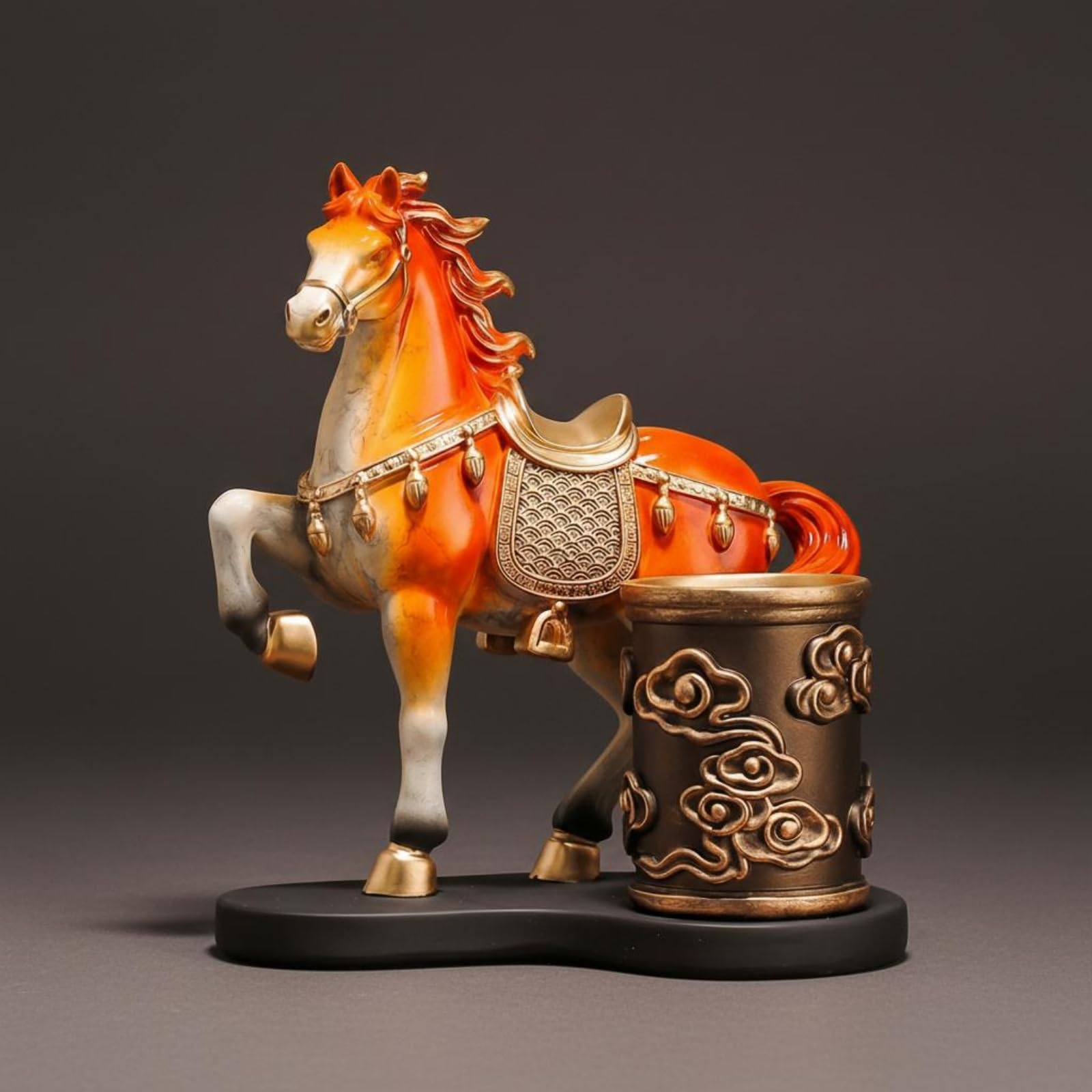 Portapenne da Scrivania Cavallo Portapenne Organizer da Tavolo Tazza Penne Statue Decorativa in Resina Finitura Lavorazione Dipinta a Mano Adatto per, Oro
