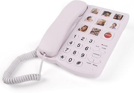 Big Button Phones for Seniors, Landline Emergency Phone for Home, Hand-Free Phone for Elderly with Picture, Adjustable Volume and 9 One-Touch Dialing for Elderly, White
