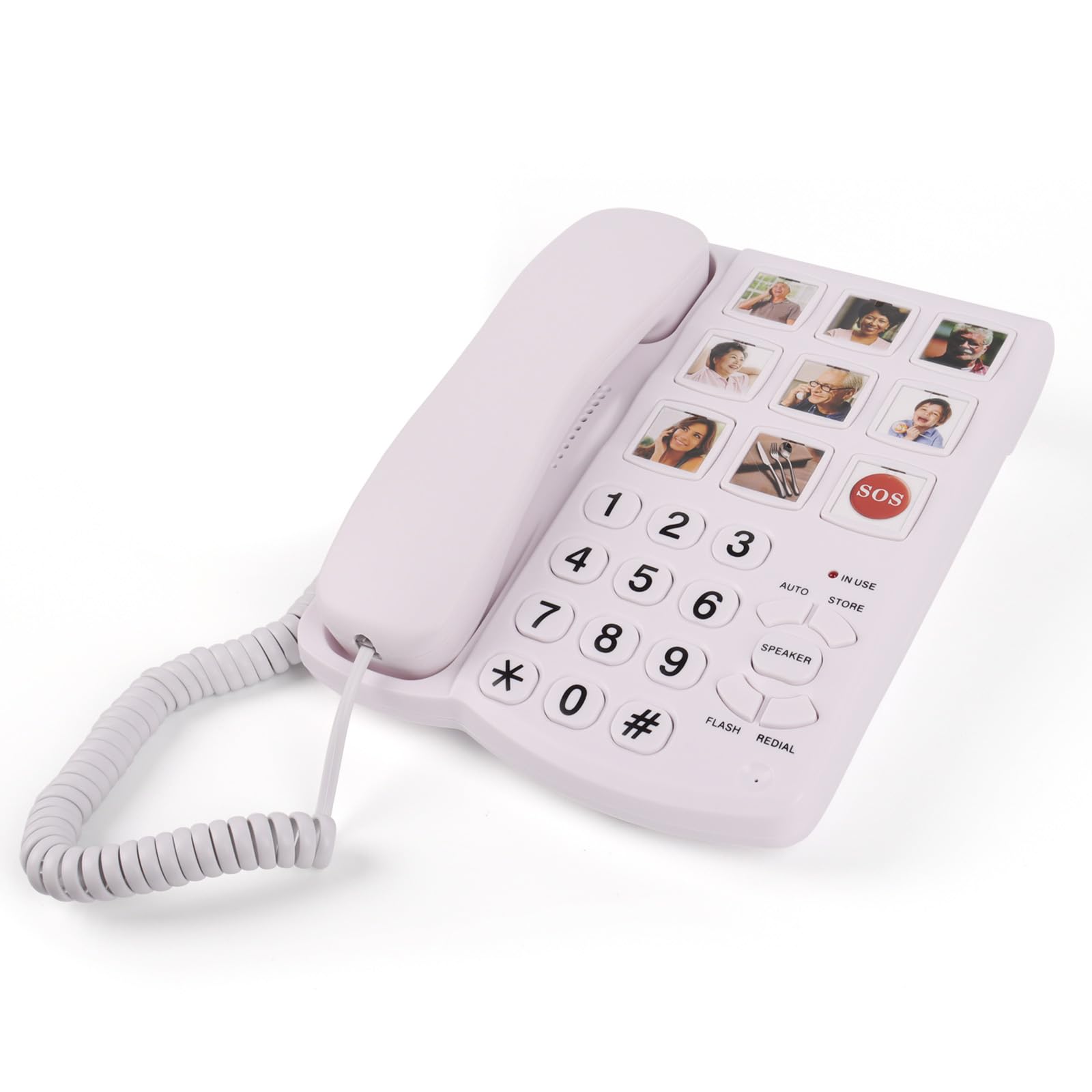 Big Button Phone for Seniors, Landline Phones with Memory Image Button, Landlines Phones for House with Adjustable Volume, Flashing Caller, Suitable for Seniors, White-image-15