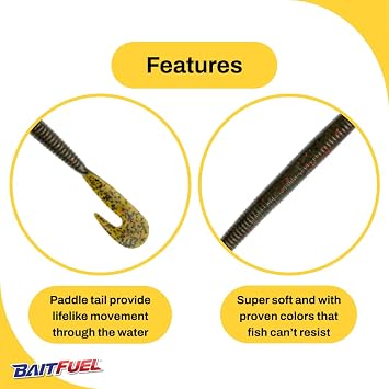BAITFUEL Mega Bopper Infused with Supercharged X55 Formula Gel: Fish Scent Technology with Powerful Attractants | 7.7-Inch, Green Pumpkin Red (PN: X86530)