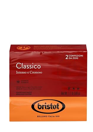 Bristot Classico Italian Breakfast Espresso Intense & Creamy 2-Pack 250 g Each Medium Roast For Moka, French Press & Pour Over 1.1 lb 500 g