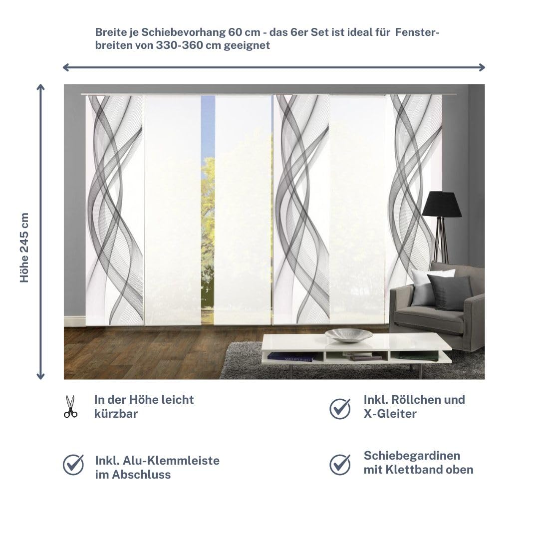 6er-Set Schiebegardinen (54147), MARIELLA, Höhe 245 cm, grau/weiss