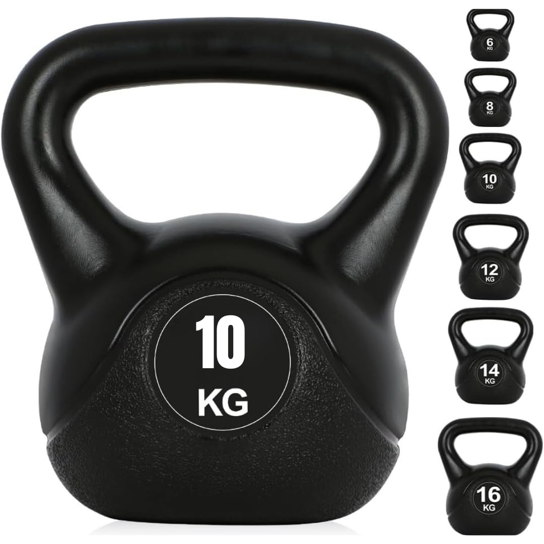 Vinyl Kettlebell Dumbbell - 10kg Black Strength Training Weights for Home Gym, Full-Body Exercises | Teapot Type Kettlebell | Vinyl Cotted | Sculpt Your Body at Home With Our Kettlebell