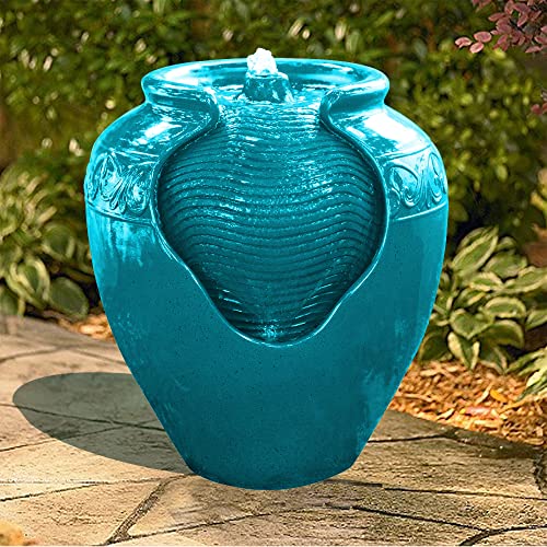 Teamson Home YG0037A Floor Glazed Pot Water Fountain With Built-In Led Light And Pump For Outdoor Indoor Patio Garden Backyard Decking Home Décor thumb #1