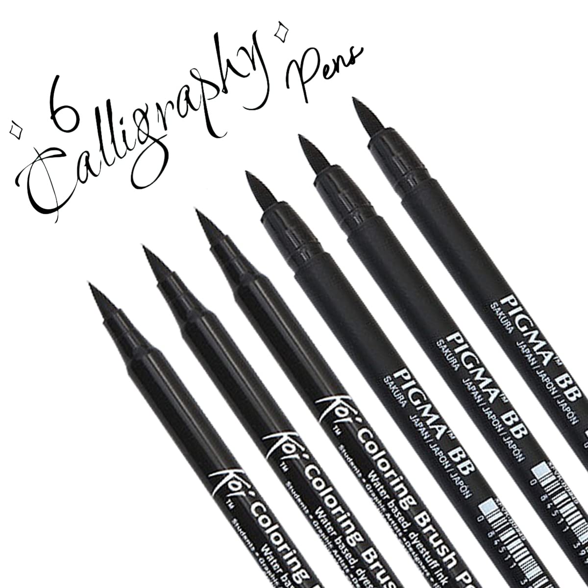 Sakura Calligraphy Pens | 6 Piece brush pen Set - 3 Fine Point and 3 Bold Point Brush Pens | Great caligraphy pens for writing, Caligraphy Kits for Beginners, Art Drawing, Sketching, and Much More