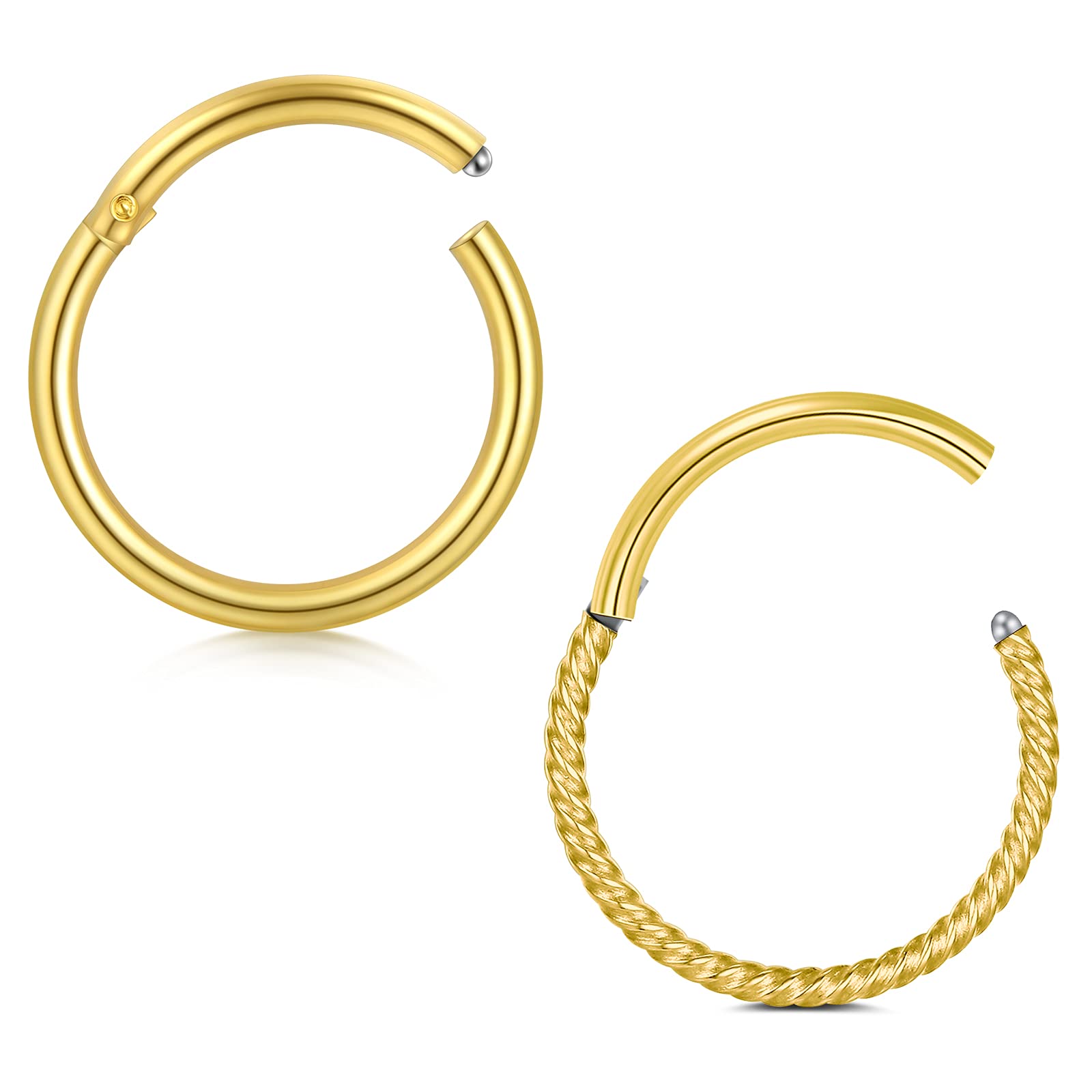 Crdifu Oro Septum Nariz Labio Clicker Anillos 8mm 16G Acero quirúrgico con bisagras Segmento Tragus Helix Piercing Ring