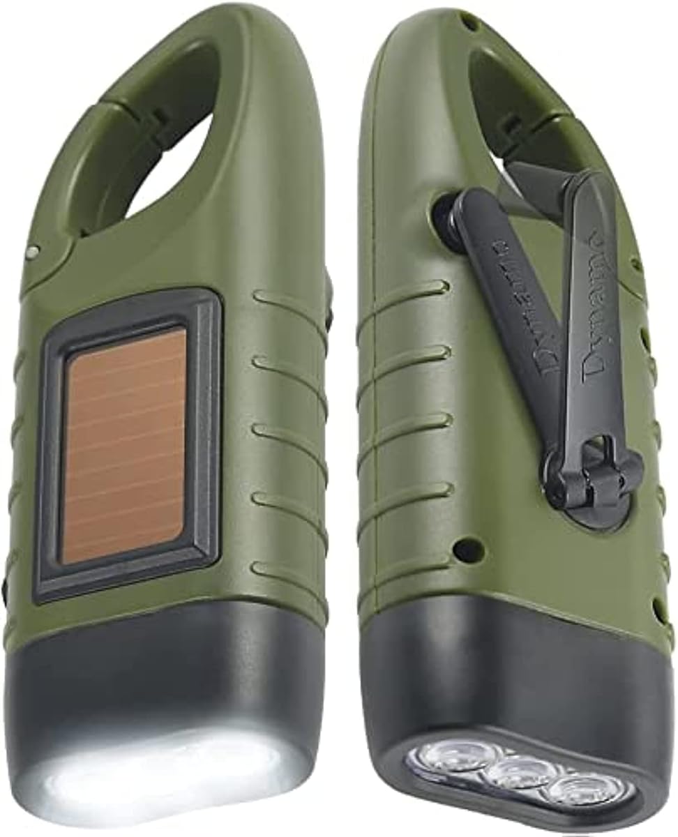 Simpeak 2-Stück LED Taschenlampe, Handkurbel Solar Karabiner Taschenlampe für Camping Outdoor Klettern Wandern - Grün
