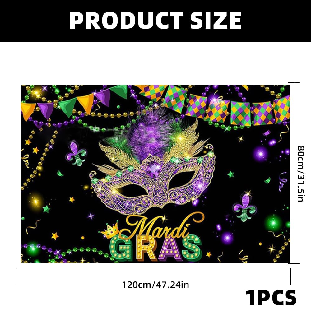 Toile Fond Studio Photo Fête Toile Fond Mardi Gras 2.4x1.8m - Décoration Fête Carnaval Vert Violet Masques Photo Booth