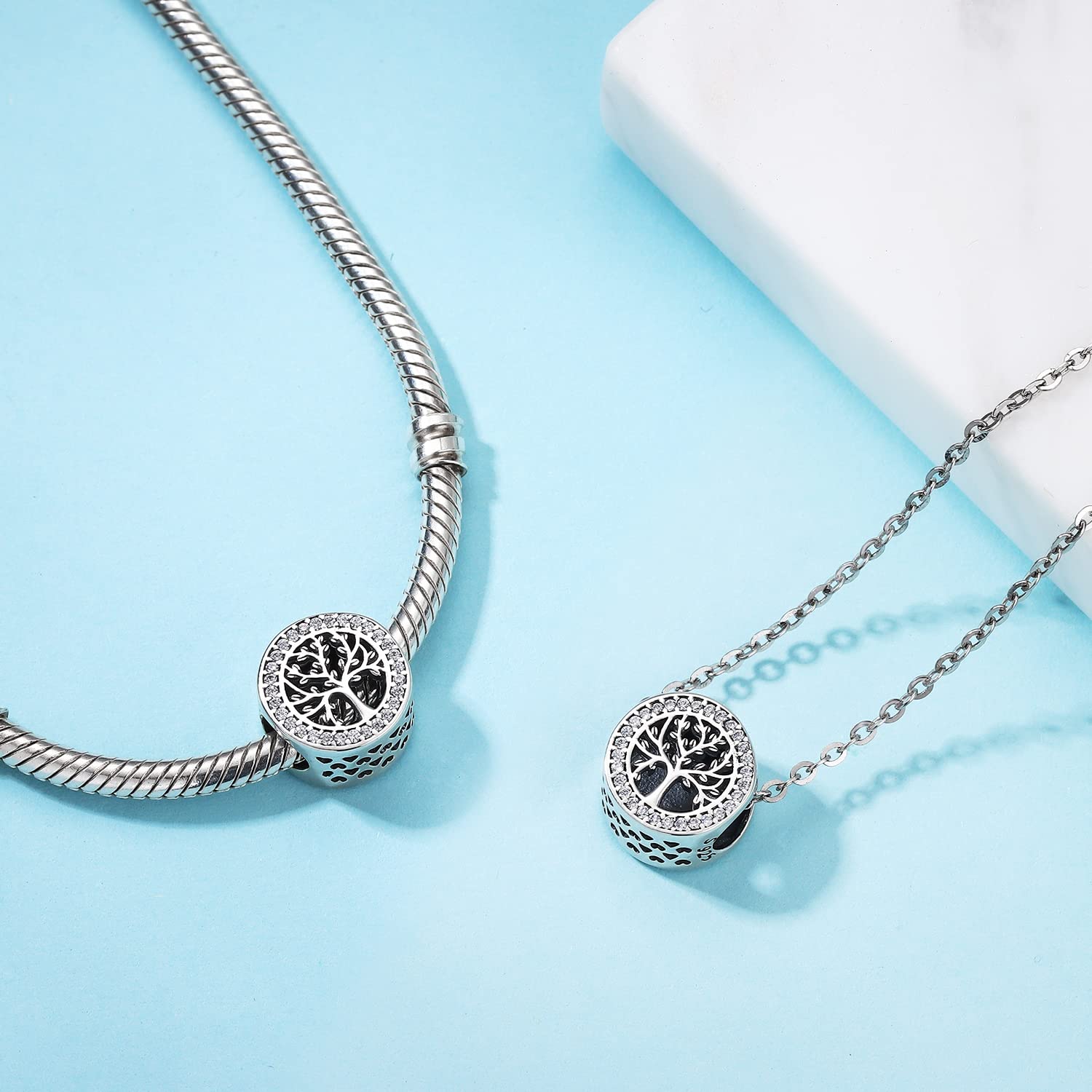 Abalorios Charms Colgantes de Plata de Ley 925 Árbol de la Vida Abalorios Charm Compatible con Pulsera Pandora y Europeo, Regalo para Mujeres y Niñas