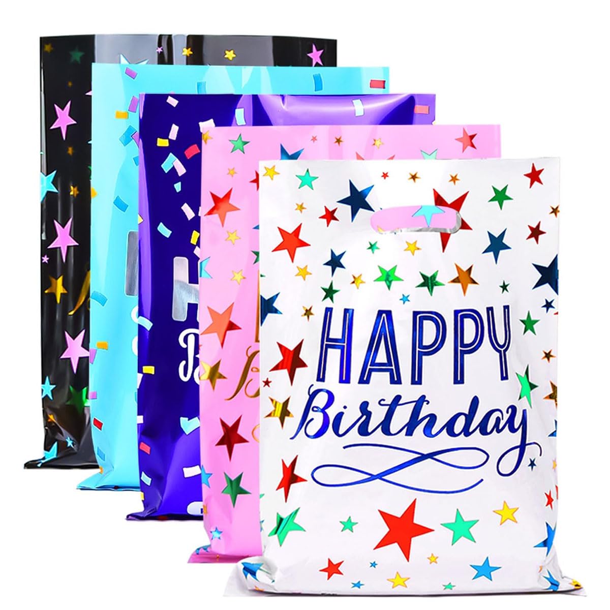 HASTHIP® 50Pcs Birthday-Themed Gift Bags 5 Color Star Print Candy Gift Bag Return Gifts for Birthday Children's Day Party Favor Gifts Packing Bags for Girls & Boys-image-12