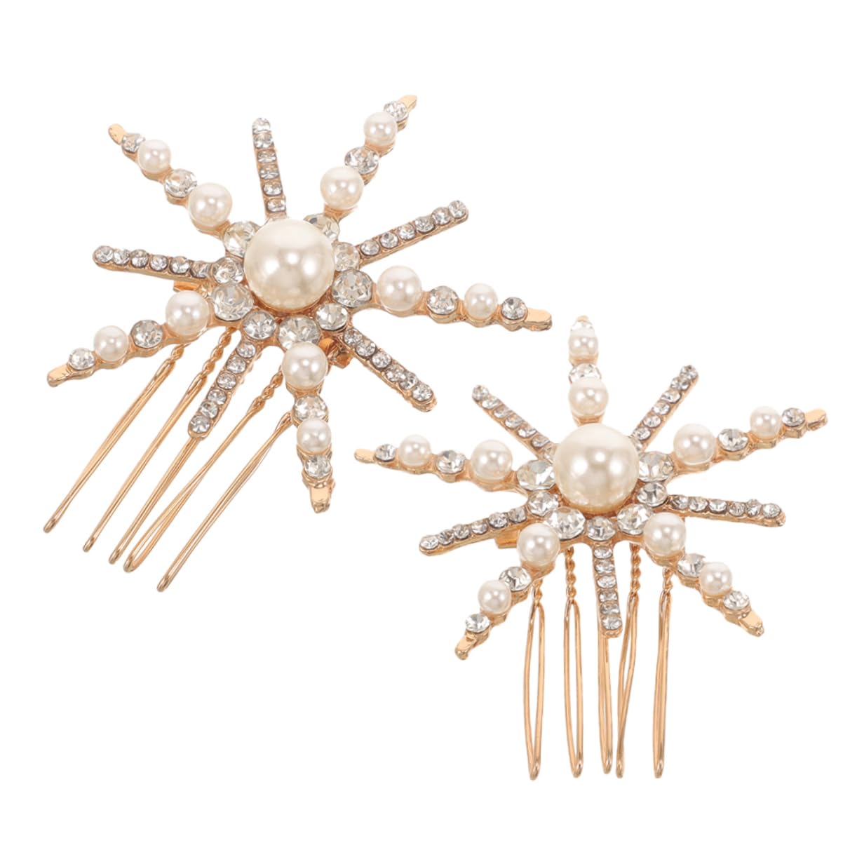 FRCOLOR 2pcs Sunflower Shaped Rhinestone Pearl Hair Combs Luxurious Bridal Hair Accessories Elegant Alloy Side Combs for Brides for Wedding and Mother Day Celebrations